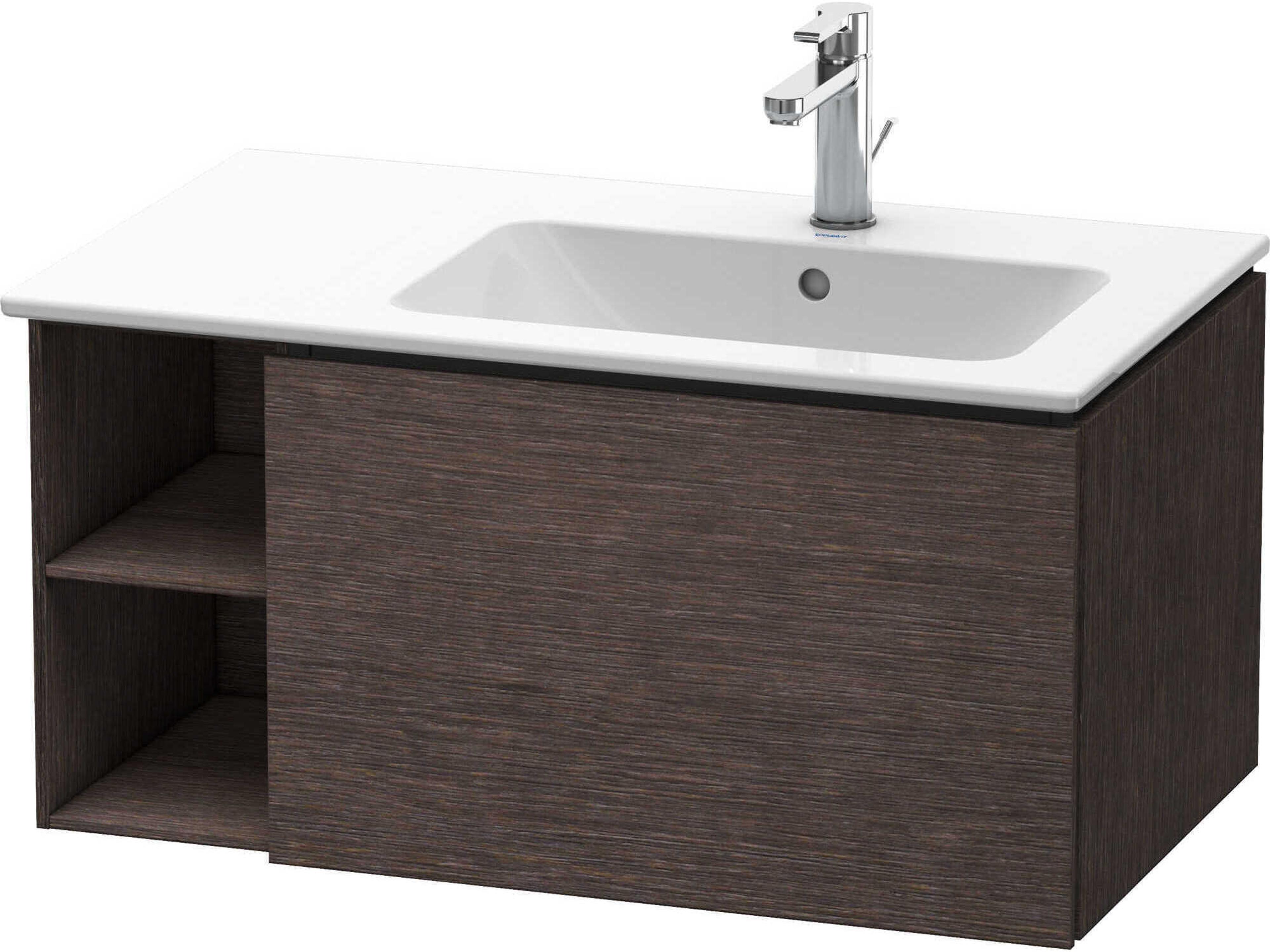 L-cube 32'' Dark Brushed Oak Matt Wall-Mounted Vanity Unit (2 Left Side Open Compartments)