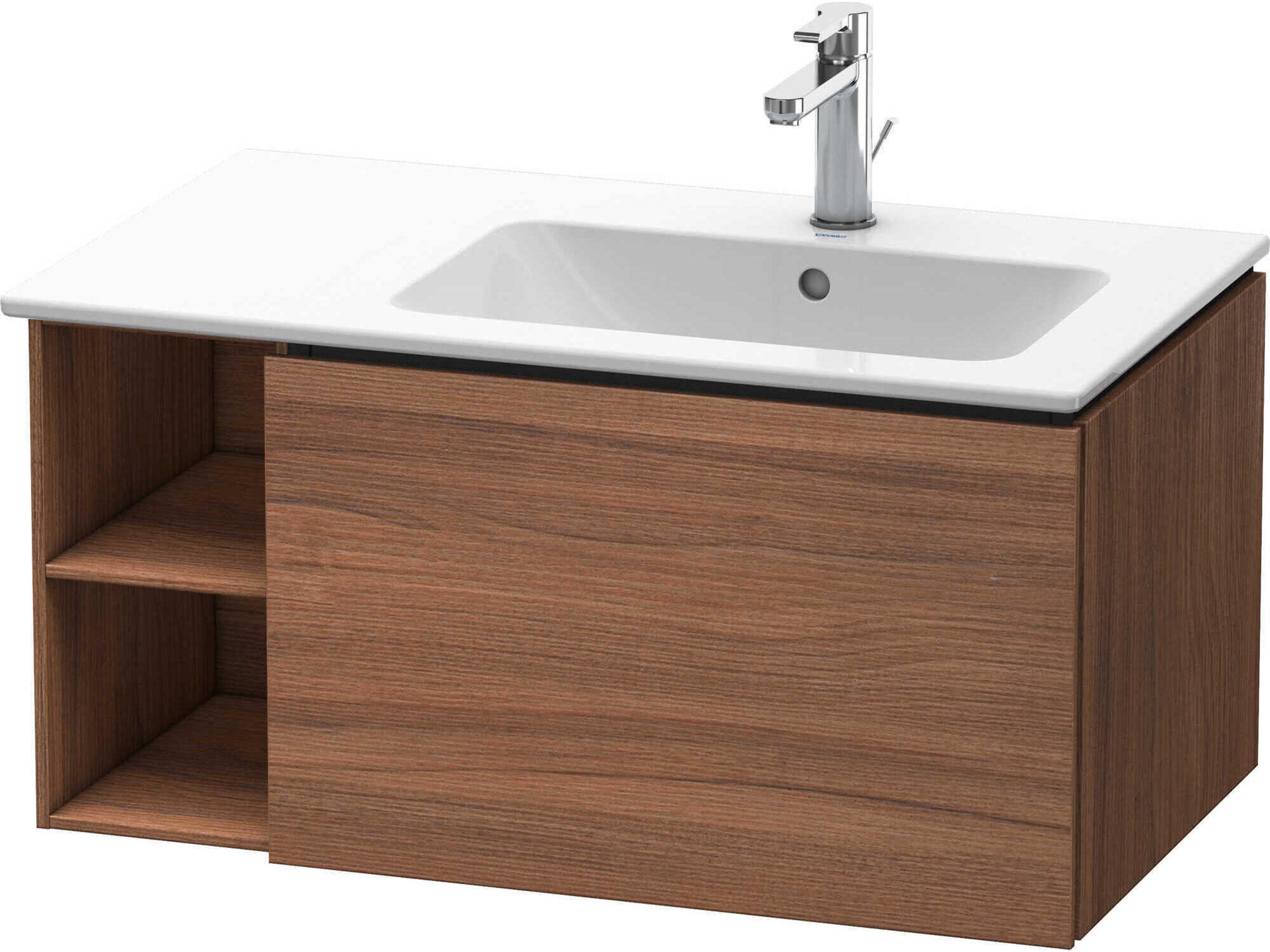 L-cube 32'' Walnut Matt Wall-Mounted Vanity Unit (2 Left Side Open Compartments)