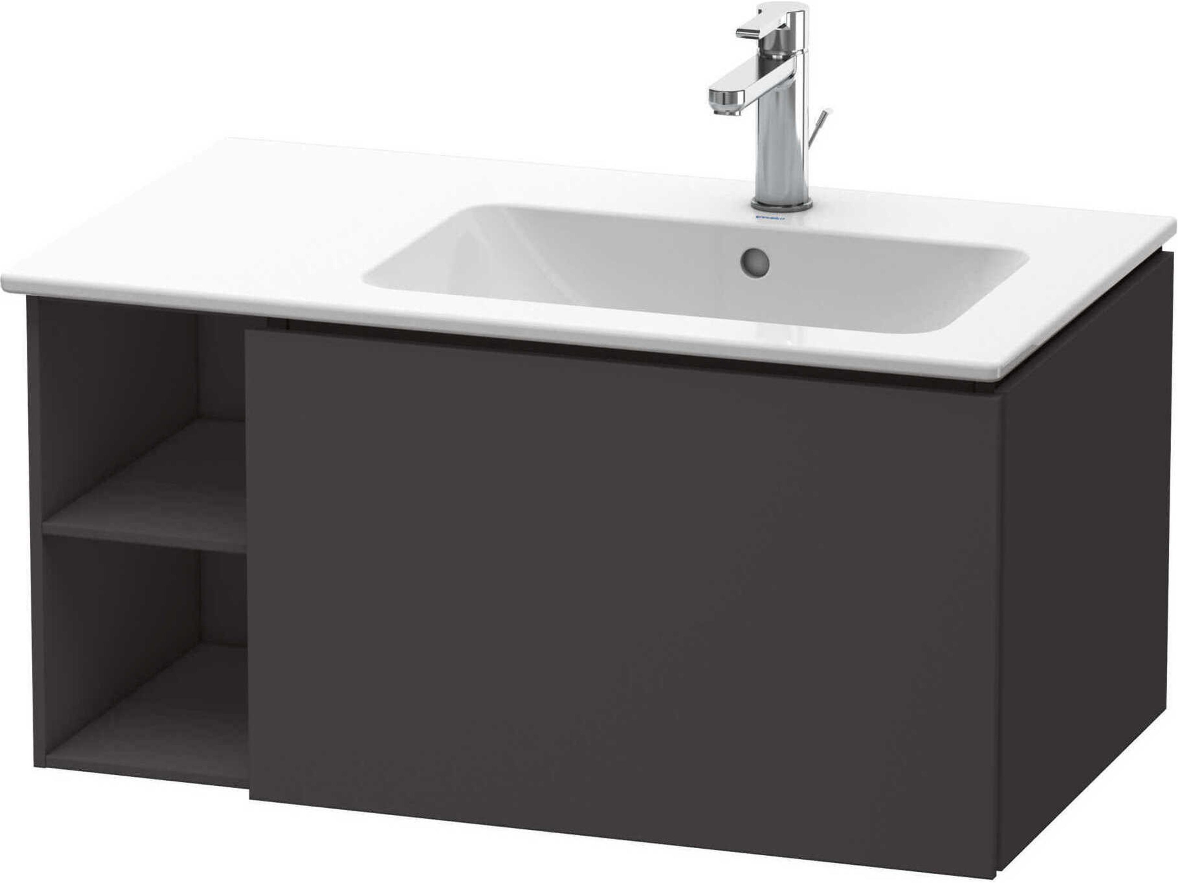 L-cube 32'' Graphite Super Matt Wall-Mounted Vanity Unit (2 Left Side Open Compartments)