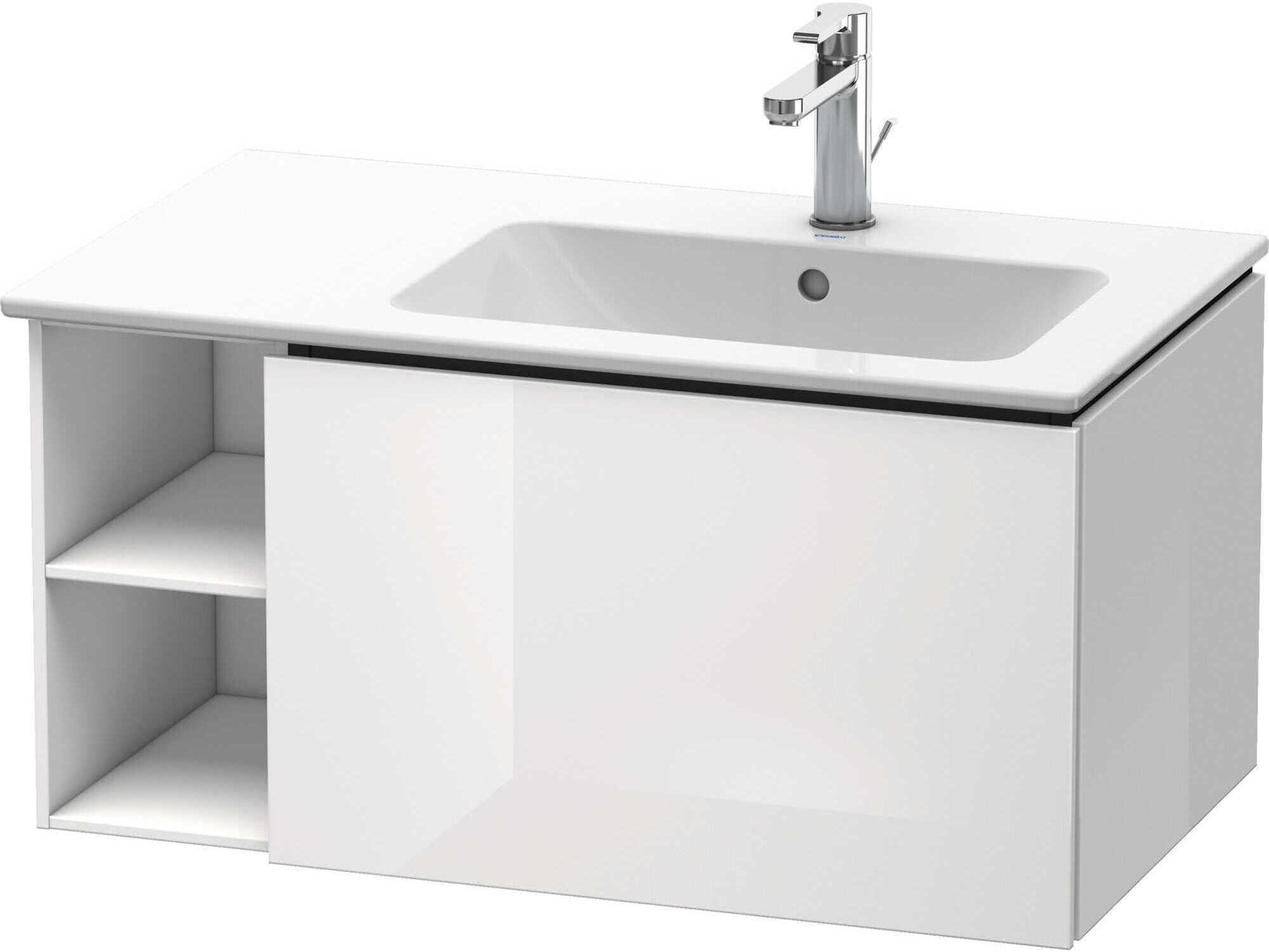 L-cube 32'' White High Gloss (Lacquer) Wall-Mounted Vanity Unit (2 Left Side Open Compartments)