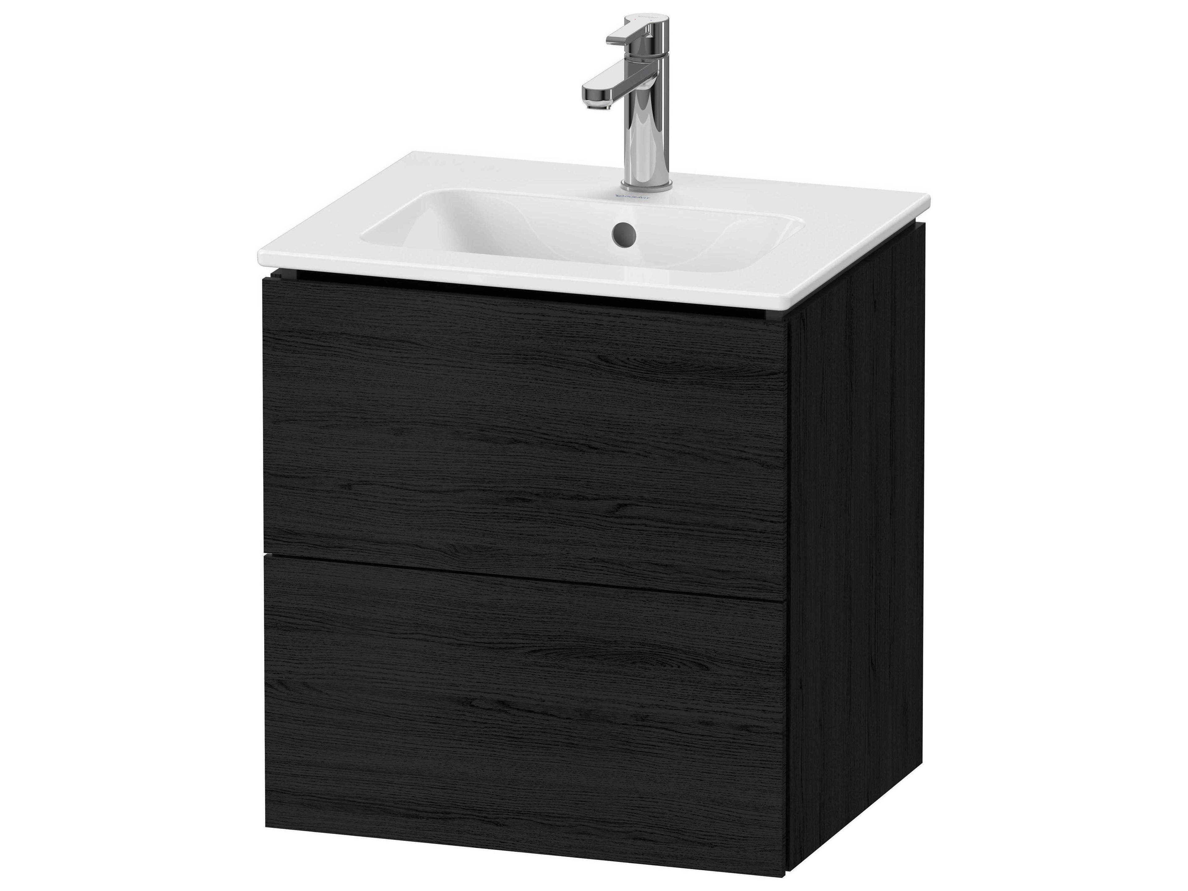L-cube 21'' Two Drawer Black Oak Matt Wall-Mounted Vanity Unit