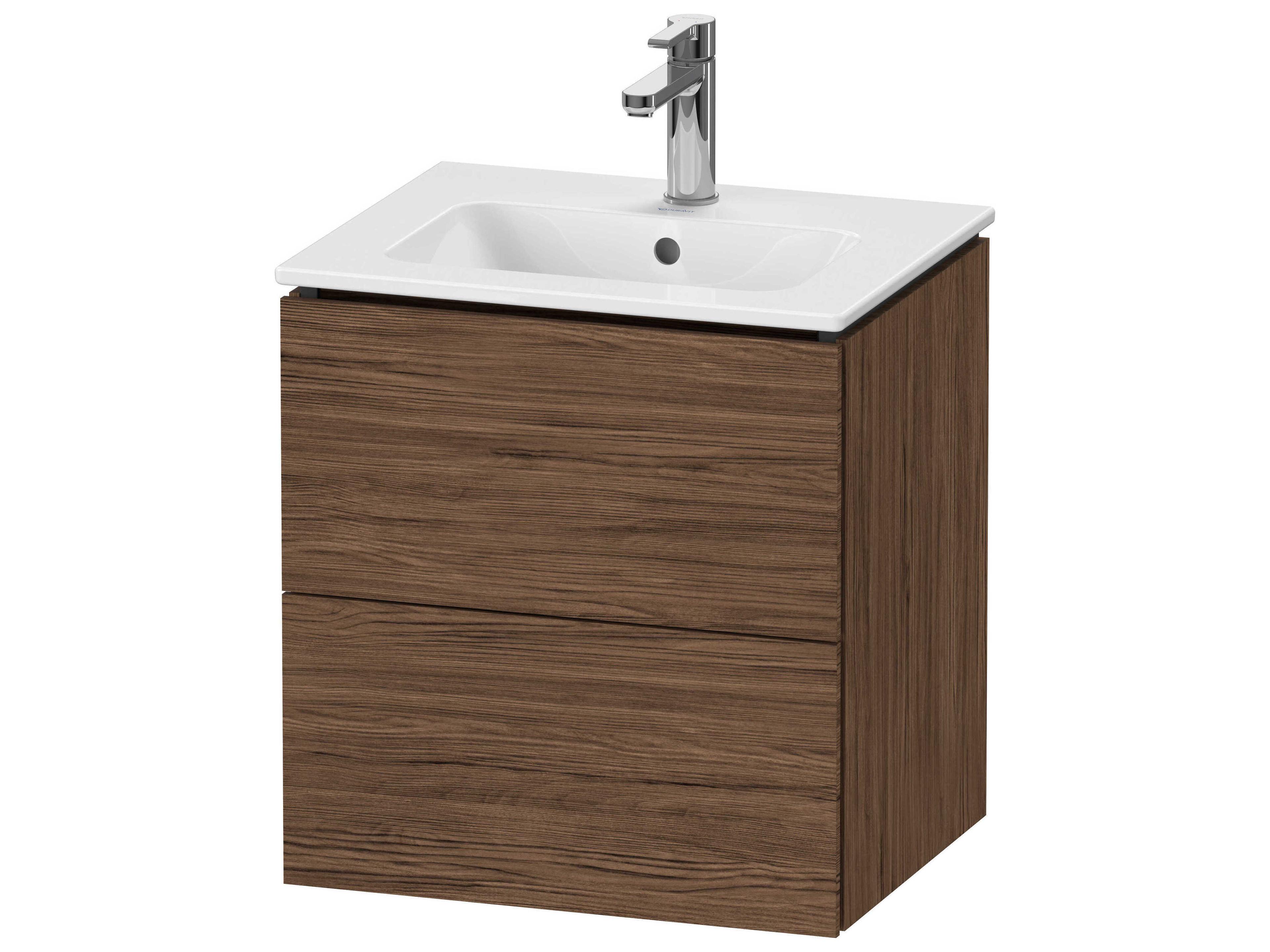 L-cube 21'' Two Drawer Walnut (Dark) Matt Wall-Mounted Vanity Unit