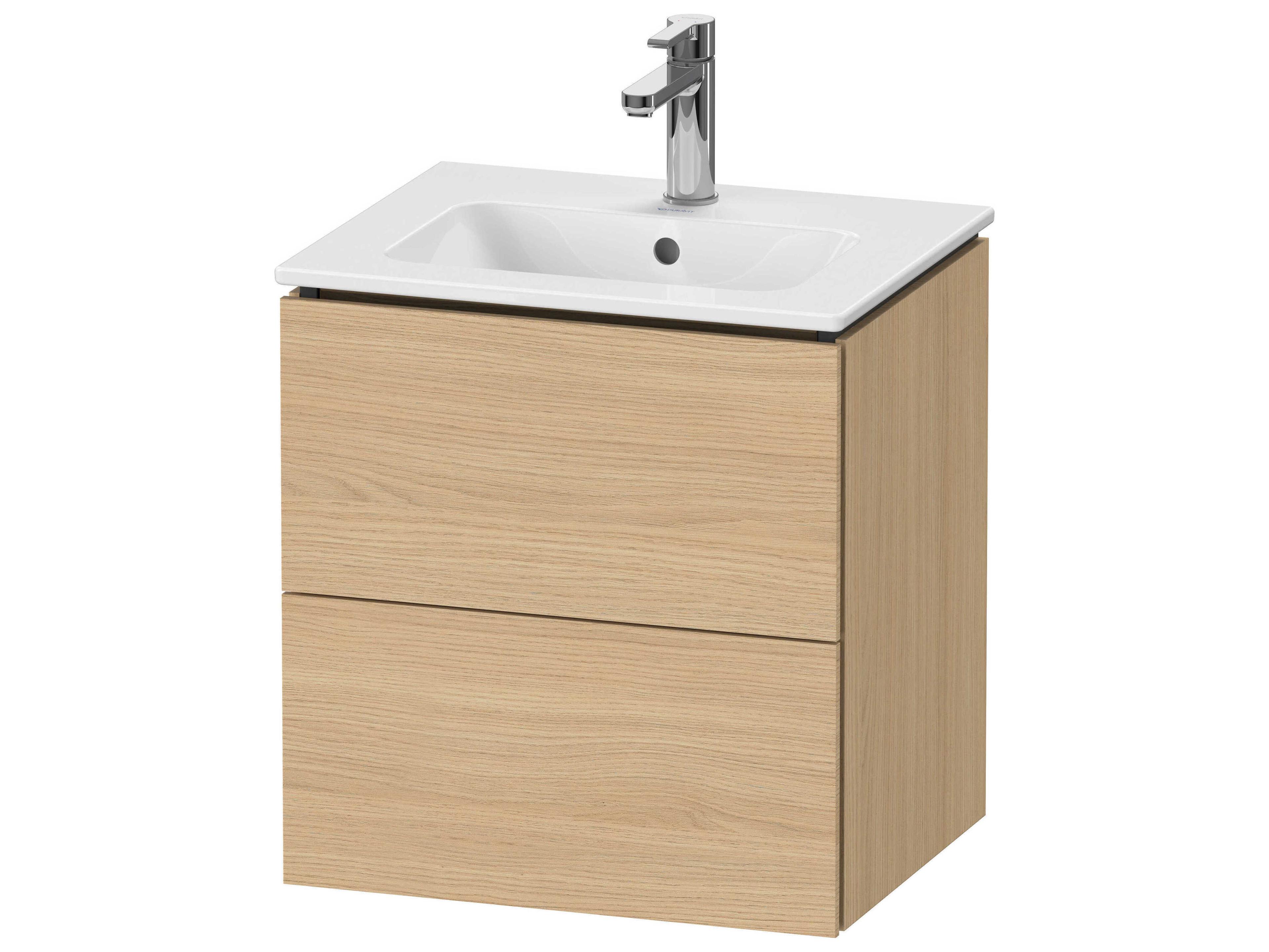 L-cube 21'' Two Drawer Natural Oak Matt Wall-Mounted Vanity Unit
