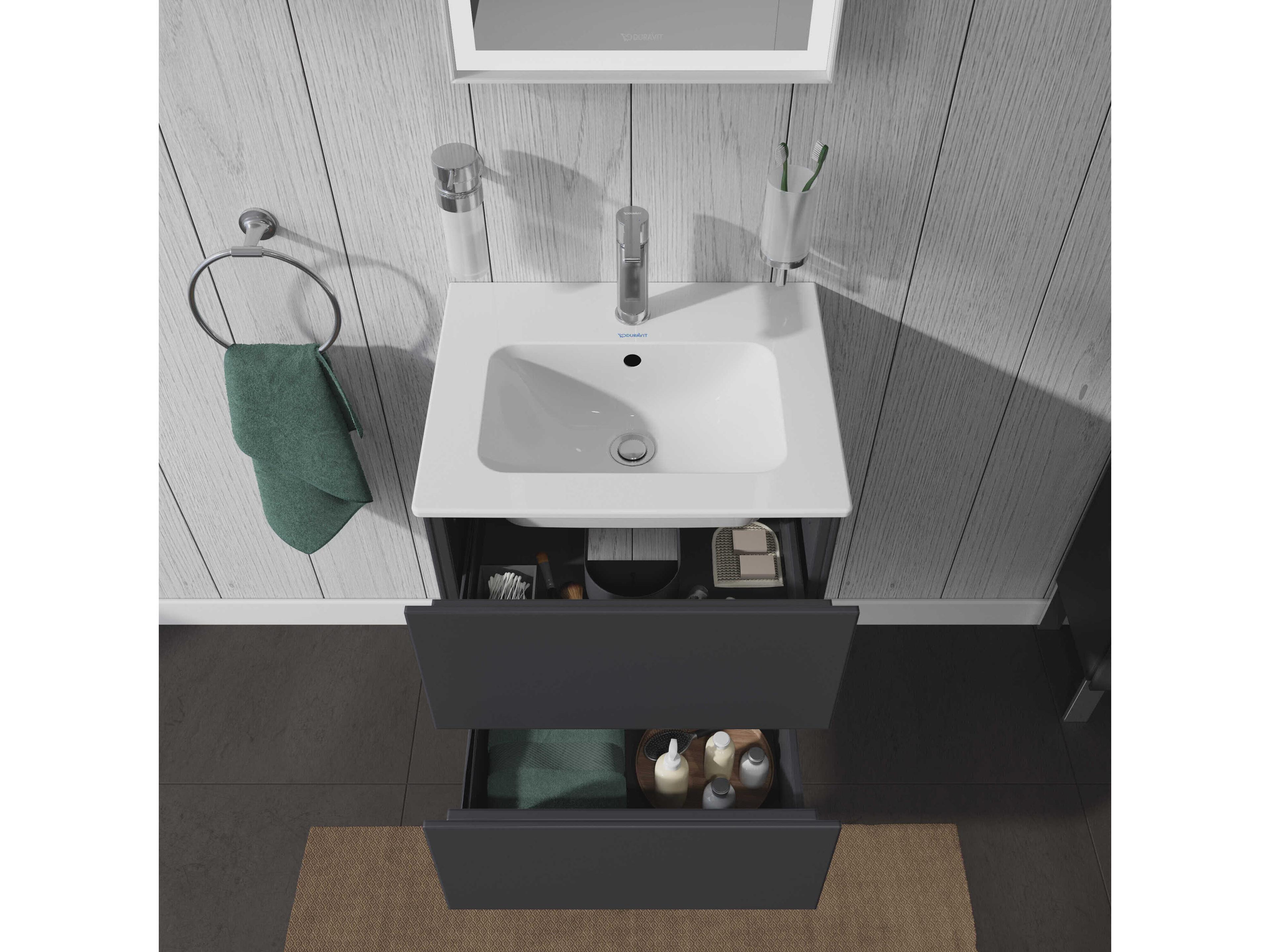Duravit L-cube 21'' Two Drawer Graphite Matt Wall-Mounted Vanity Unit