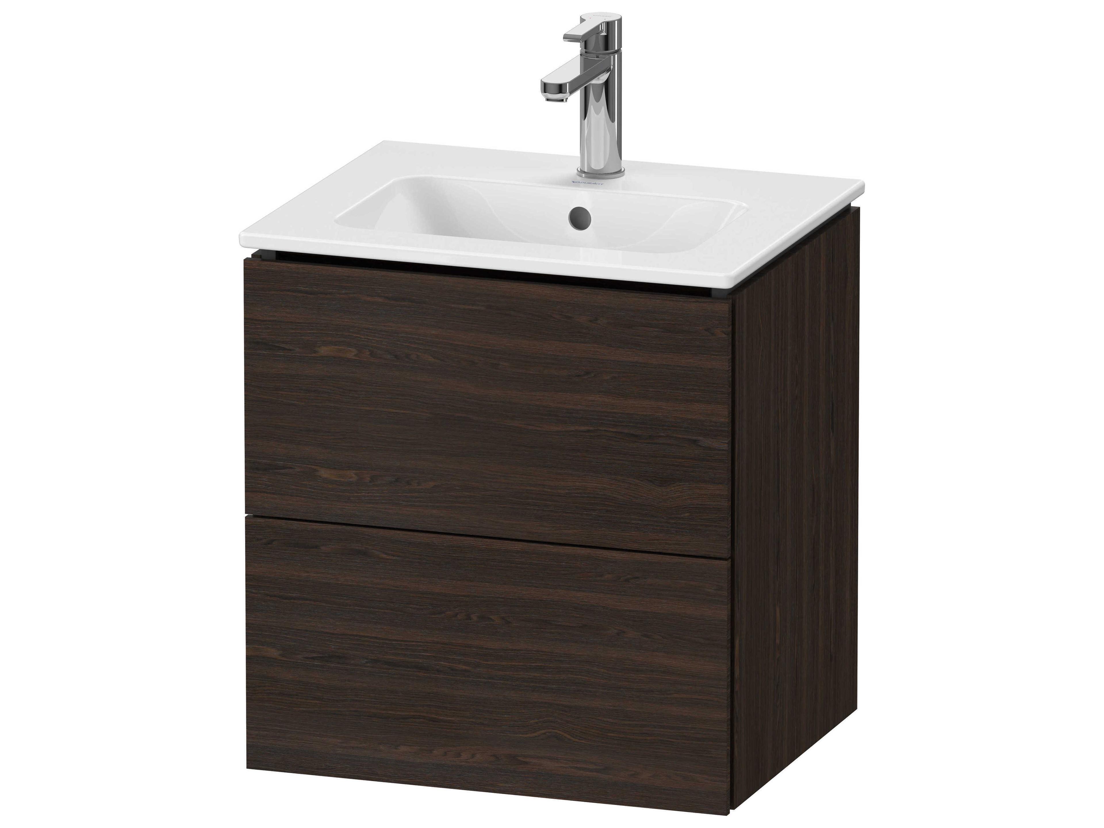 L-cube 21'' Two Drawer Walnut (brushed) Matt Wall-Mounted Vanity Unit