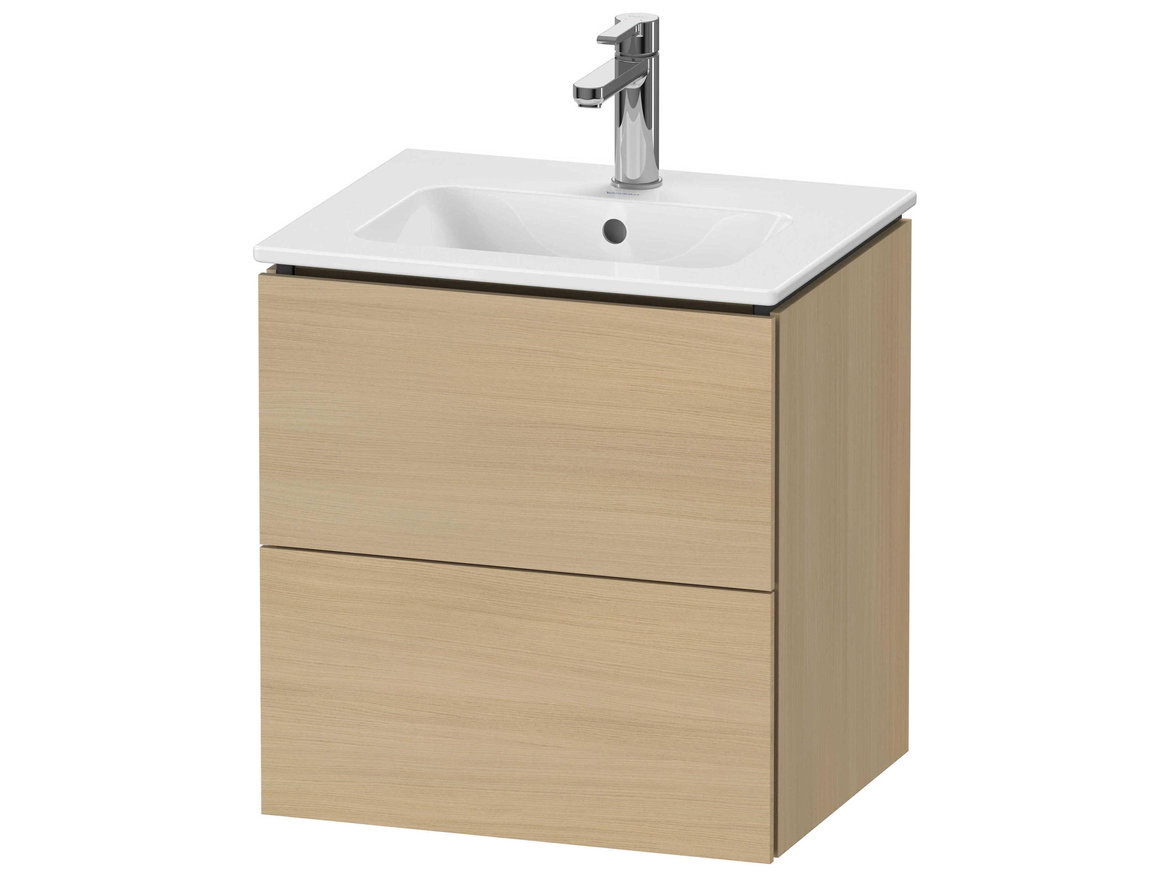 L-cube 21'' Two Drawer Mediterranean Oak Matt Wall-Mounted Vanity Unit