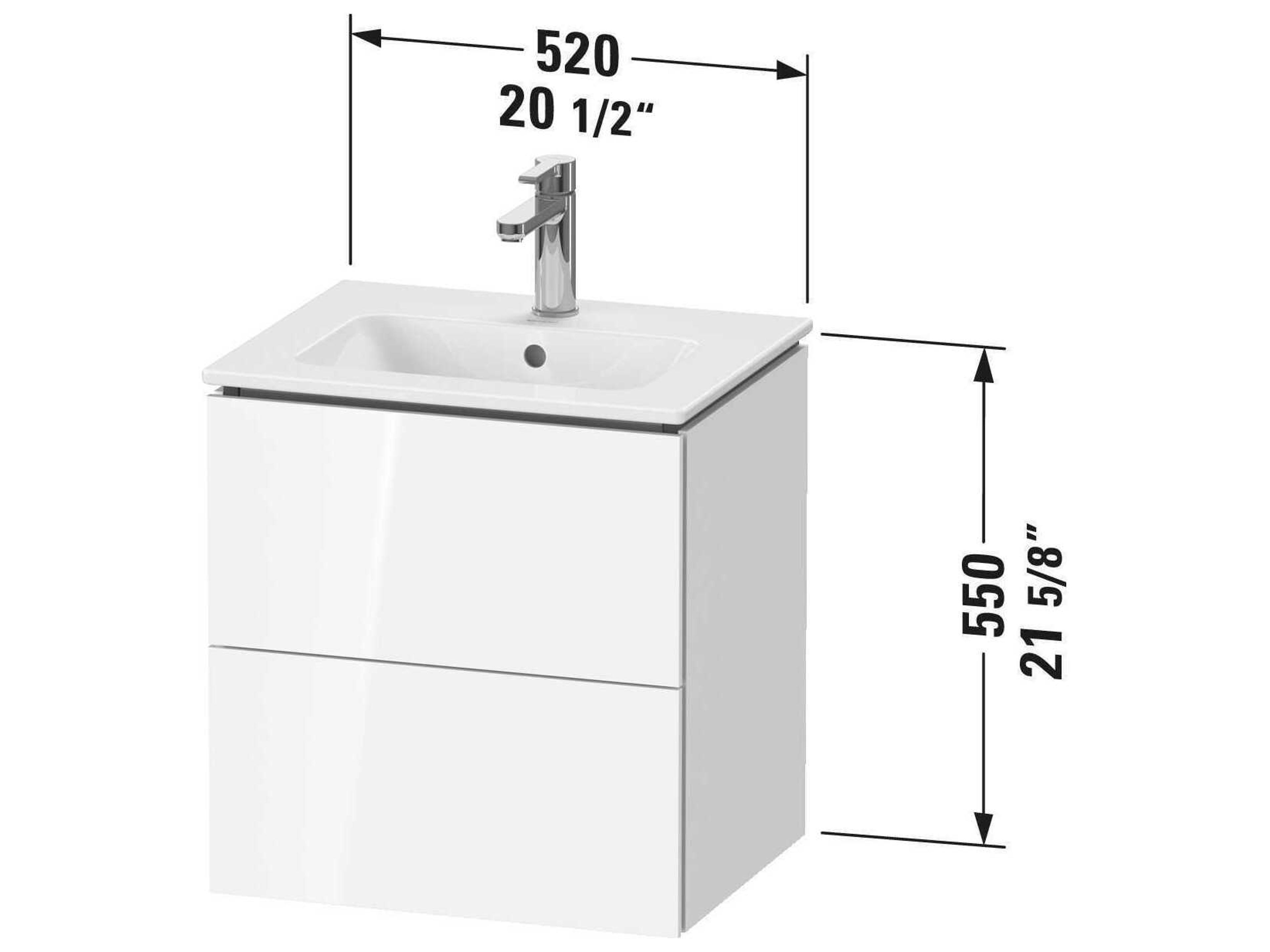 Duravit L-cube 21'' Two Drawer Mediterranean Oak Matt Wall-Mounted Vanity Unit