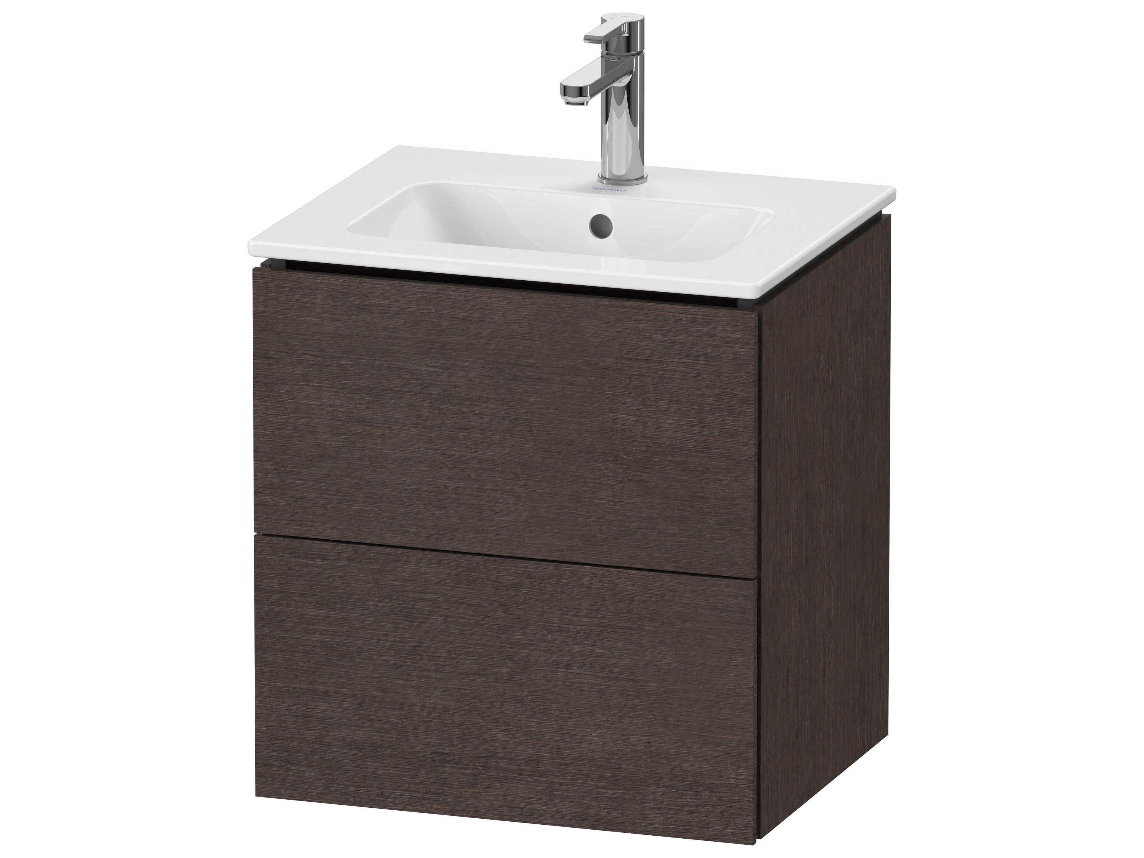 L-cube 21'' Two Drawer Dark Brushed Oak Matt Wall-Mounted Vanity Unit
