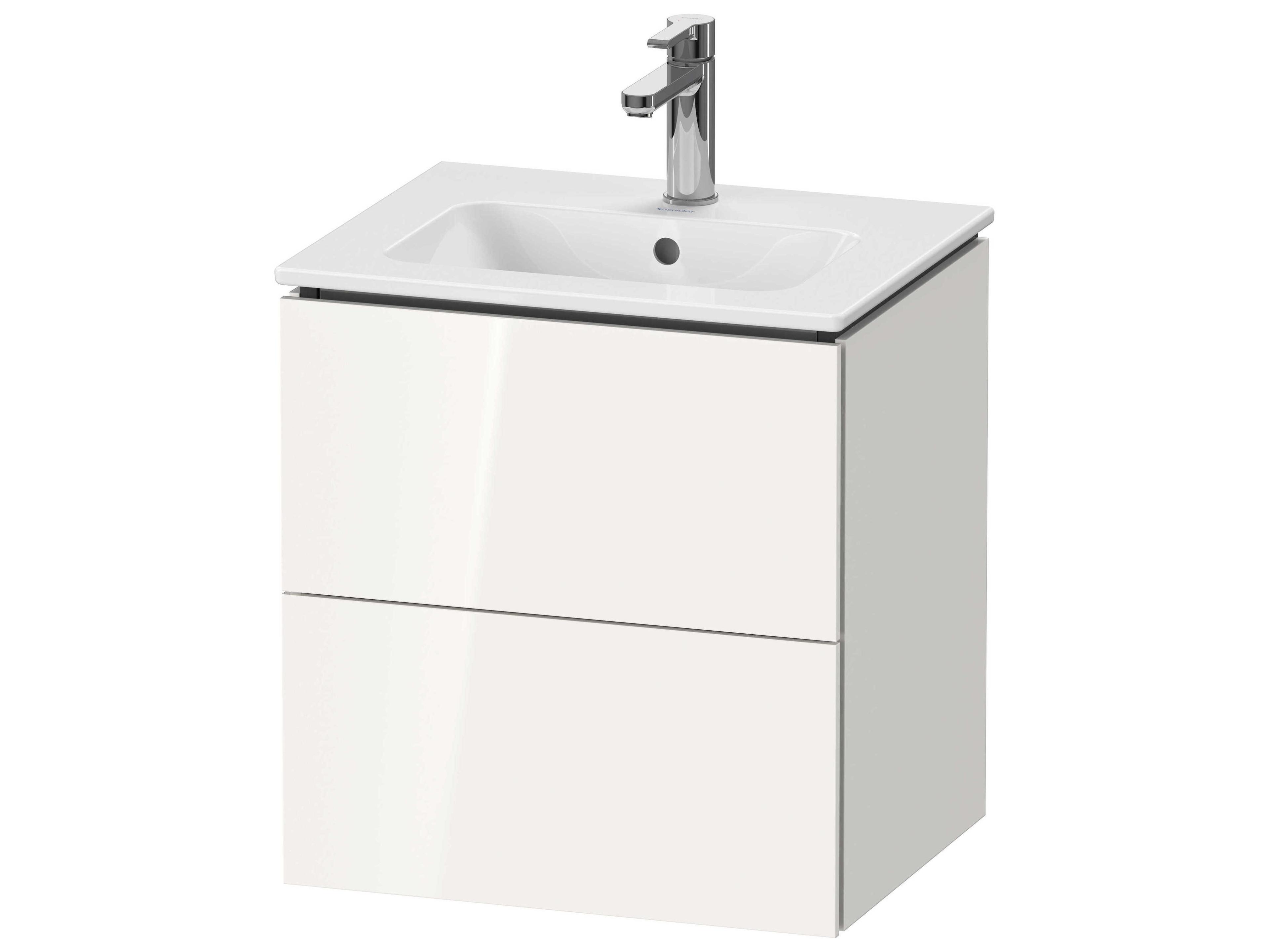 L-cube 21'' Two Drawer White High Gloss (Lacquer) Wall-Mounted Vanity Unit