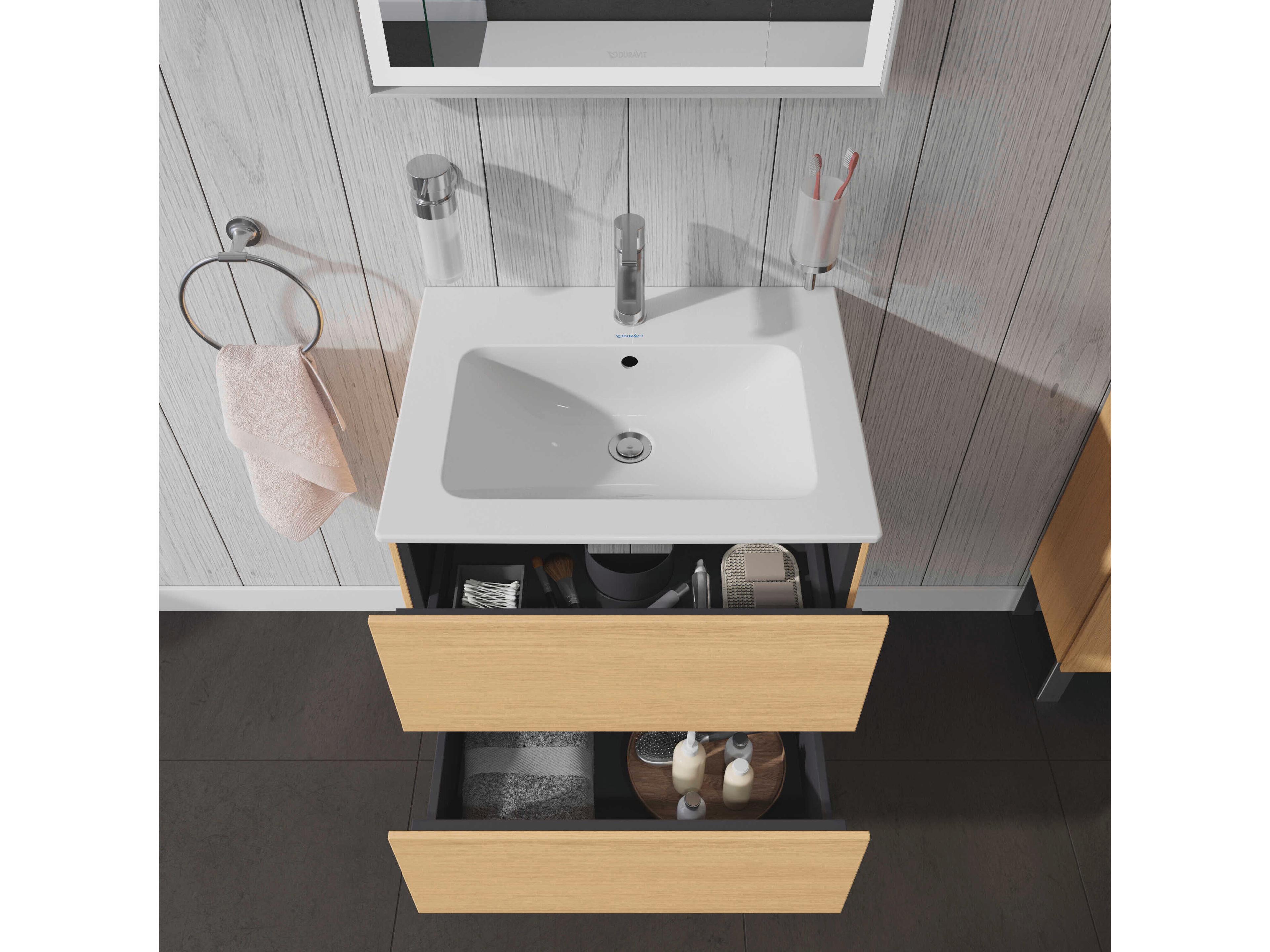 Duravit L-cube 24'' Two Drawer Natural Oak Matt Wall-Mounted Vanity Unit