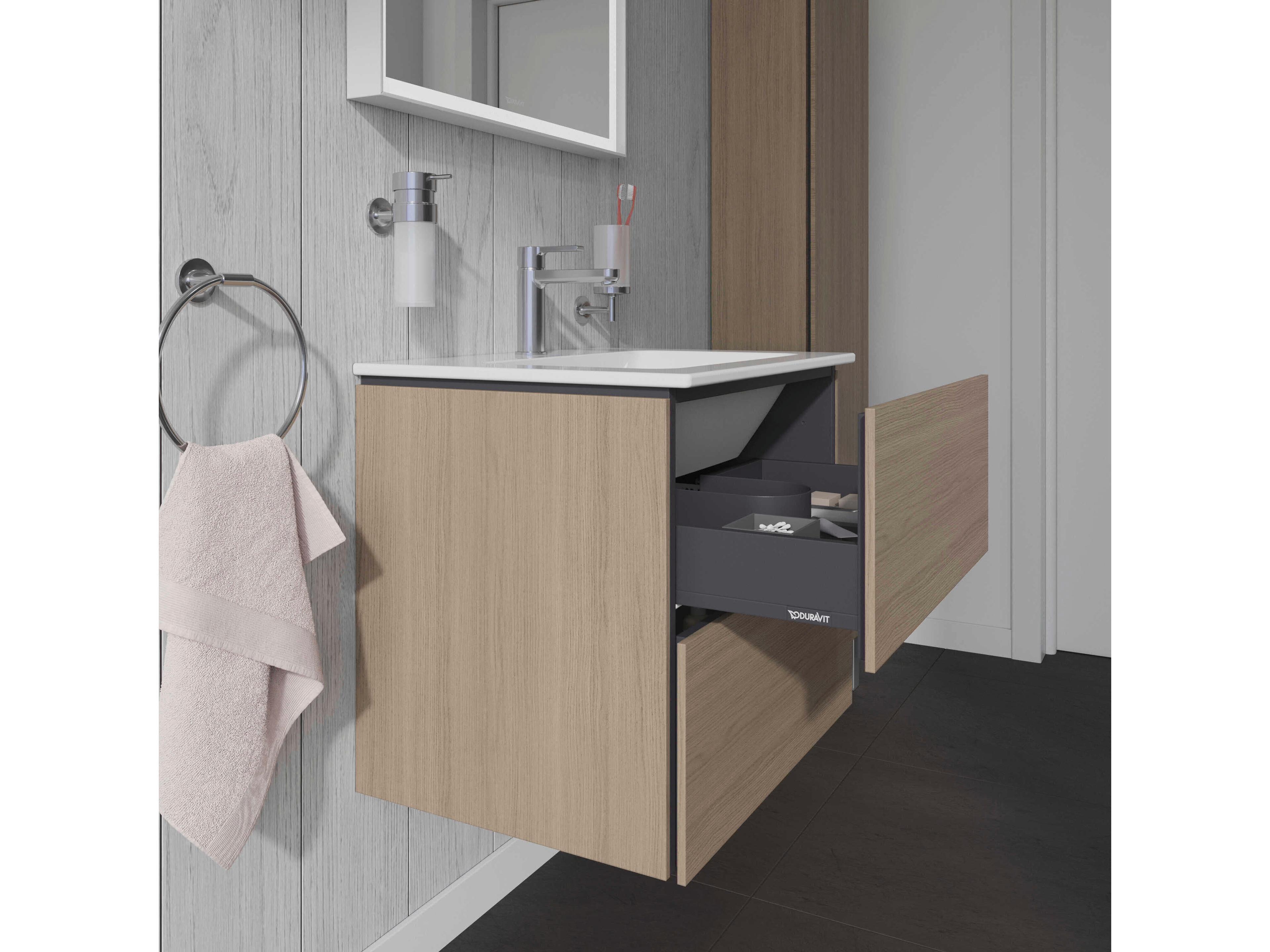 Duravit L-cube 24'' Two Drawer Oak Terra Matt Wall-Mounted Vanity Unit