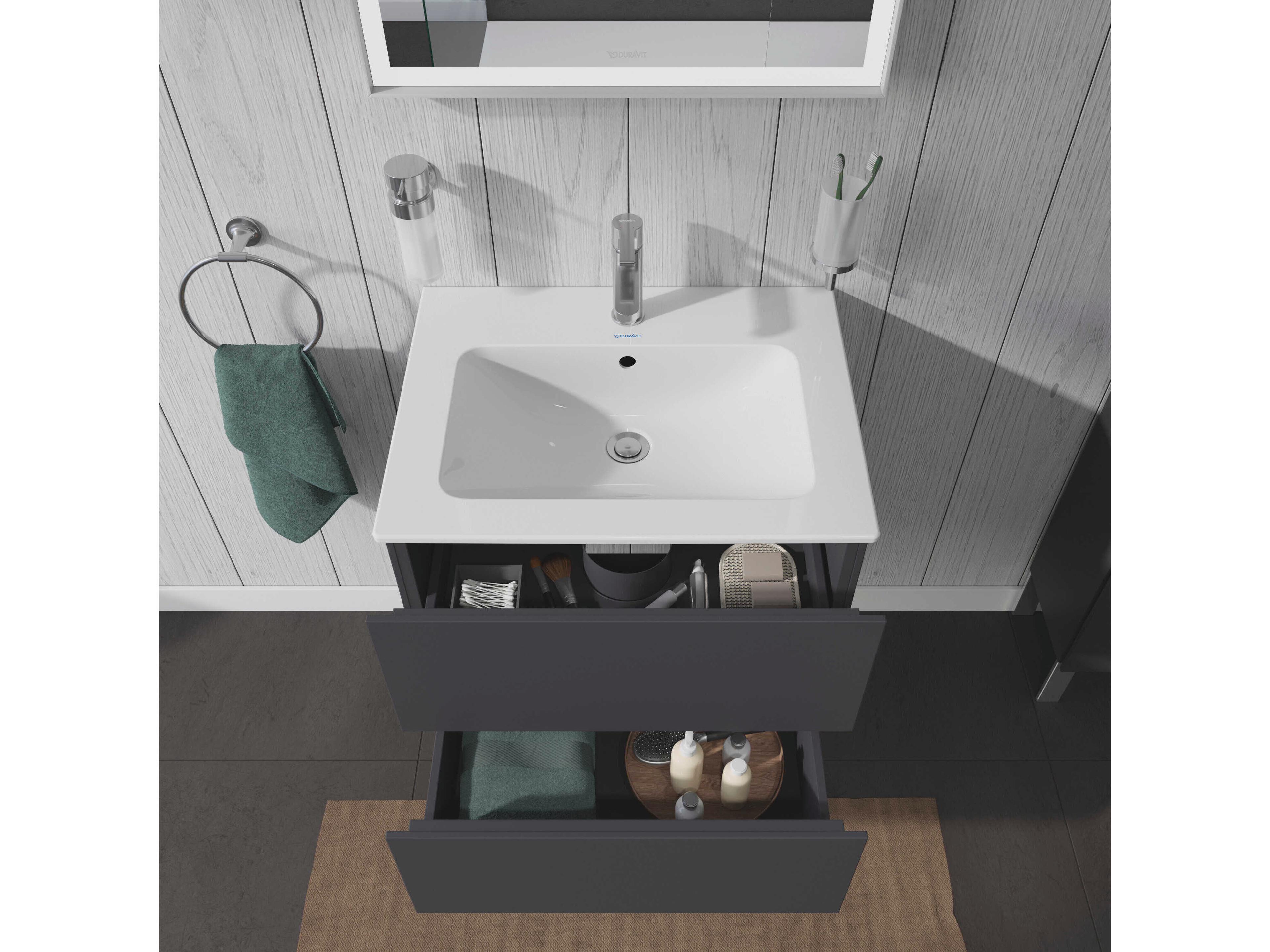 Duravit L-cube 24'' Two Drawer Graphite Matt Wall-Mounted Vanity Unit