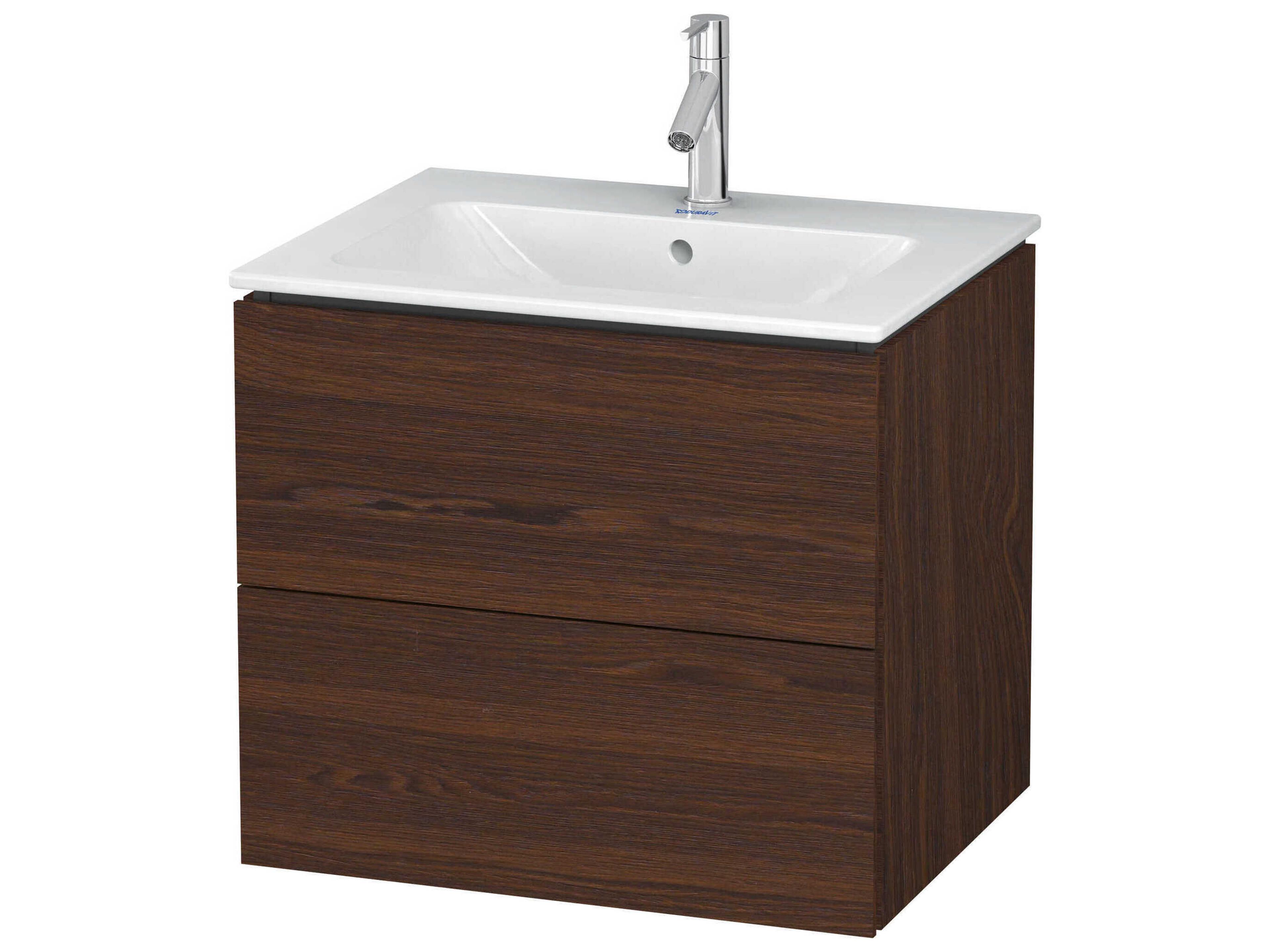 L-cube 24'' Two Drawer Walnut (Brushed) Matt Wall-Mounted Vanity Unit