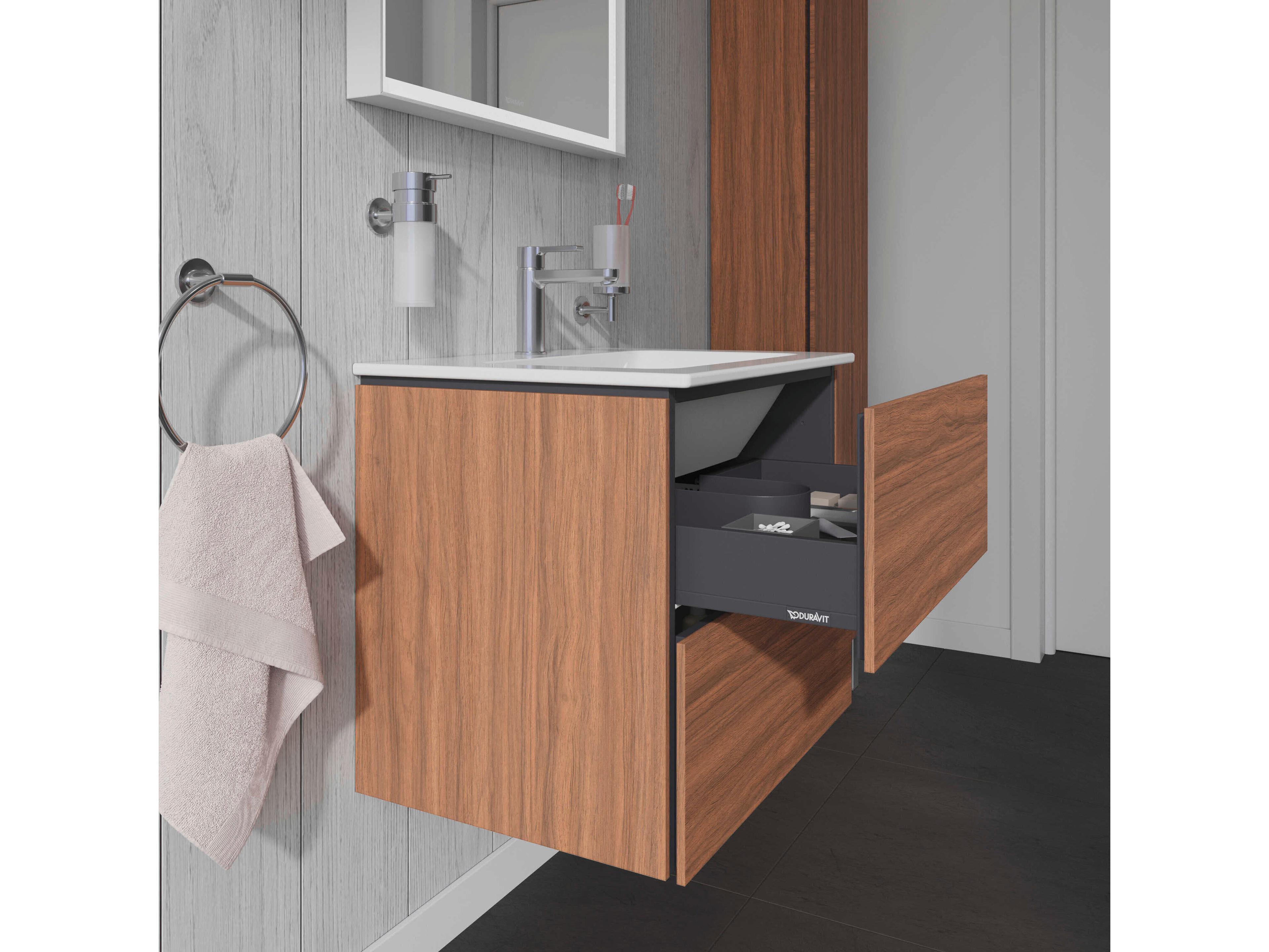 Duravit L-cube 24'' Two Drawer Walnut Matt Wall-Mounted Vanity Unit
