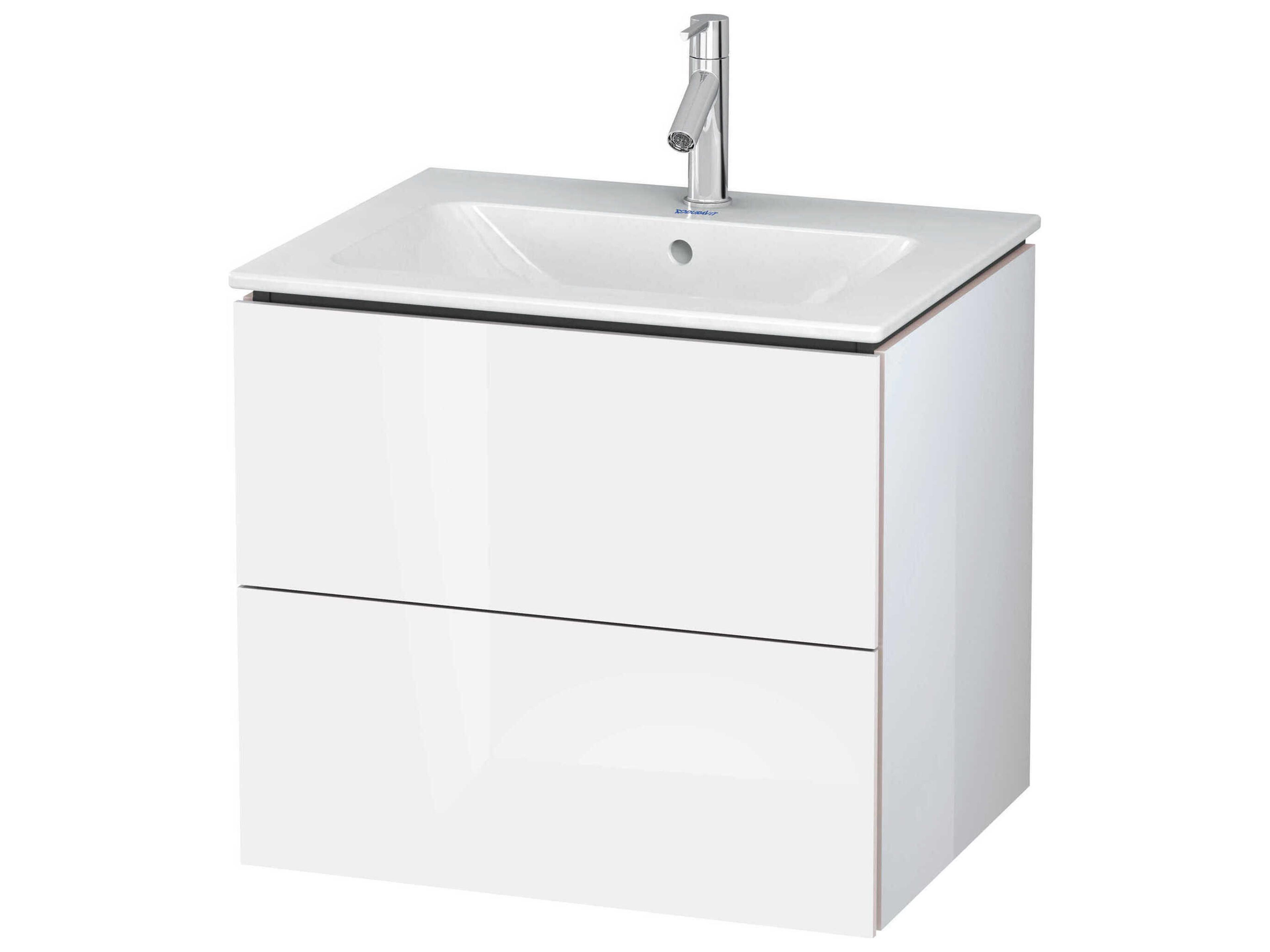 L-cube 24'' Two Drawer White High Gloss (Lacquer) Wall-Mounted Vanity Unit