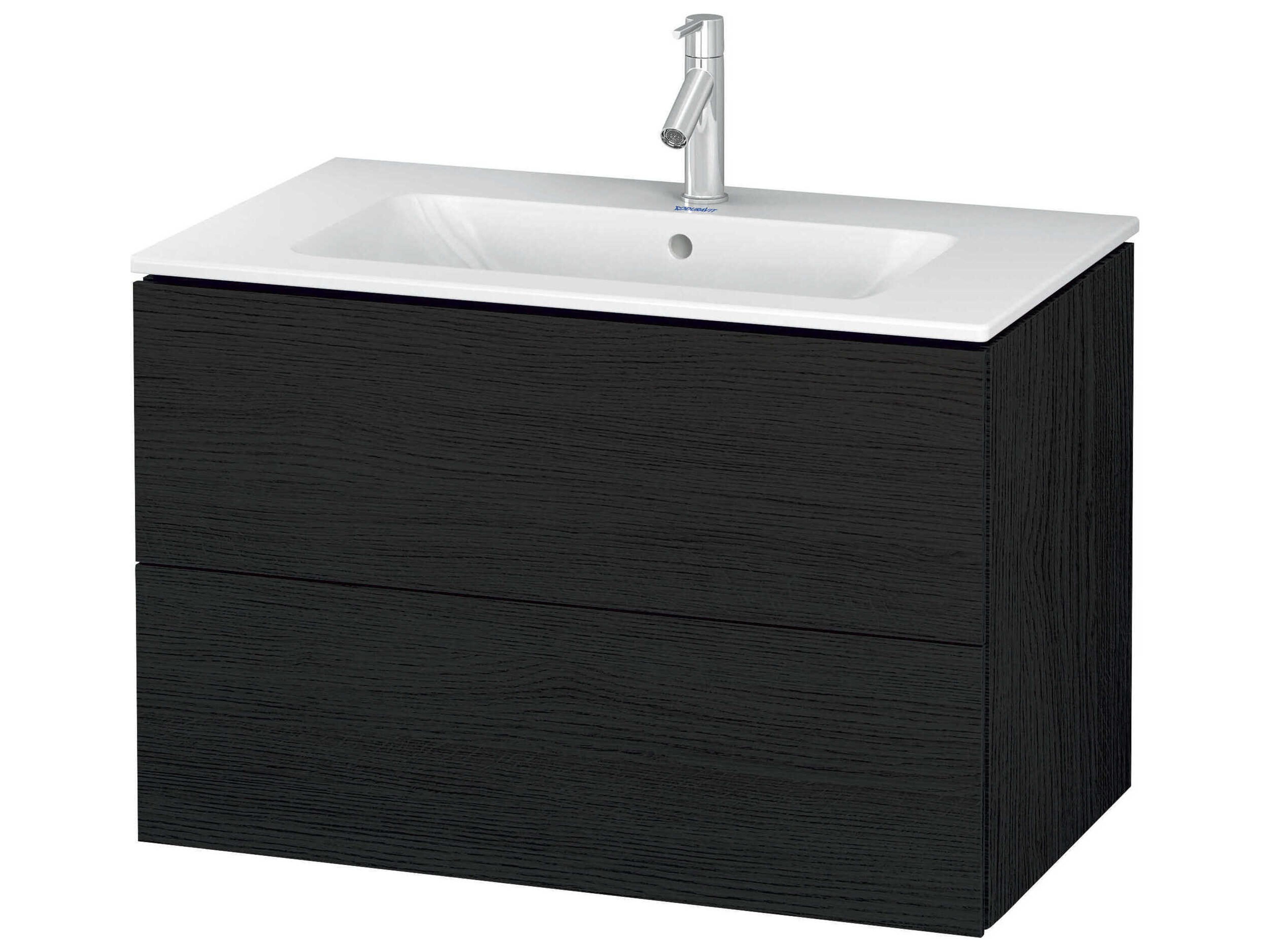 L-cube 32'' Two Drawer Black Oak Matt Wall-Mounted Vanity Unit