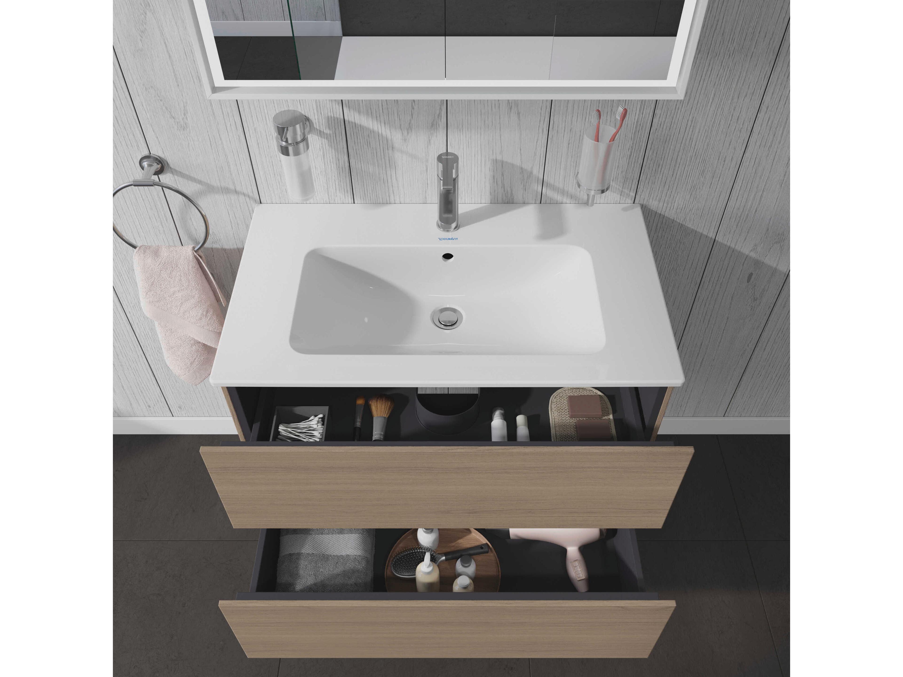 Duravit L-cube 32'' Two Drawer Oak Terra Matt Wall-Mounted Vanity Unit