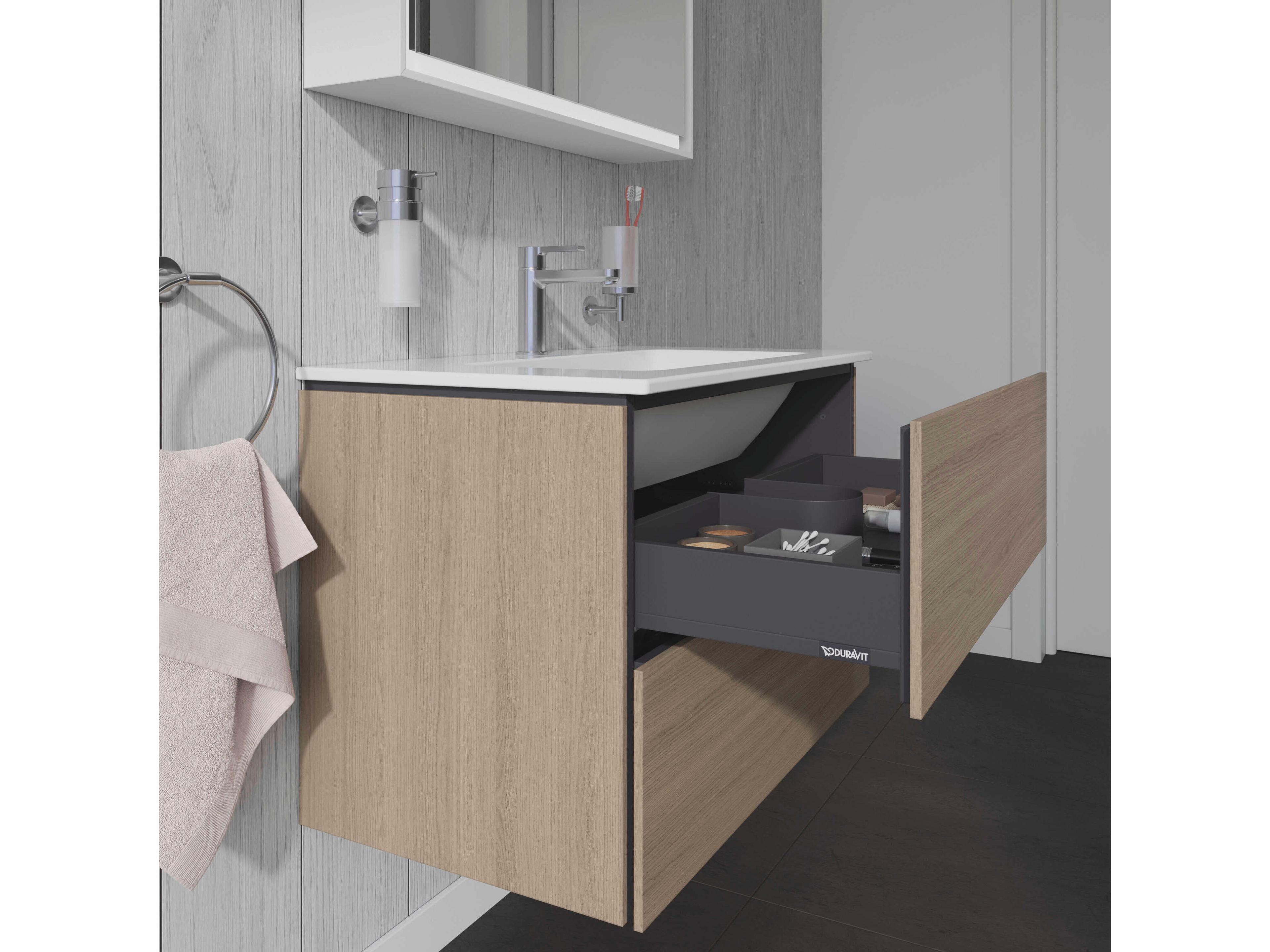 Duravit L-cube 32'' Two Drawer Oak Terra Matt Wall-Mounted Vanity Unit