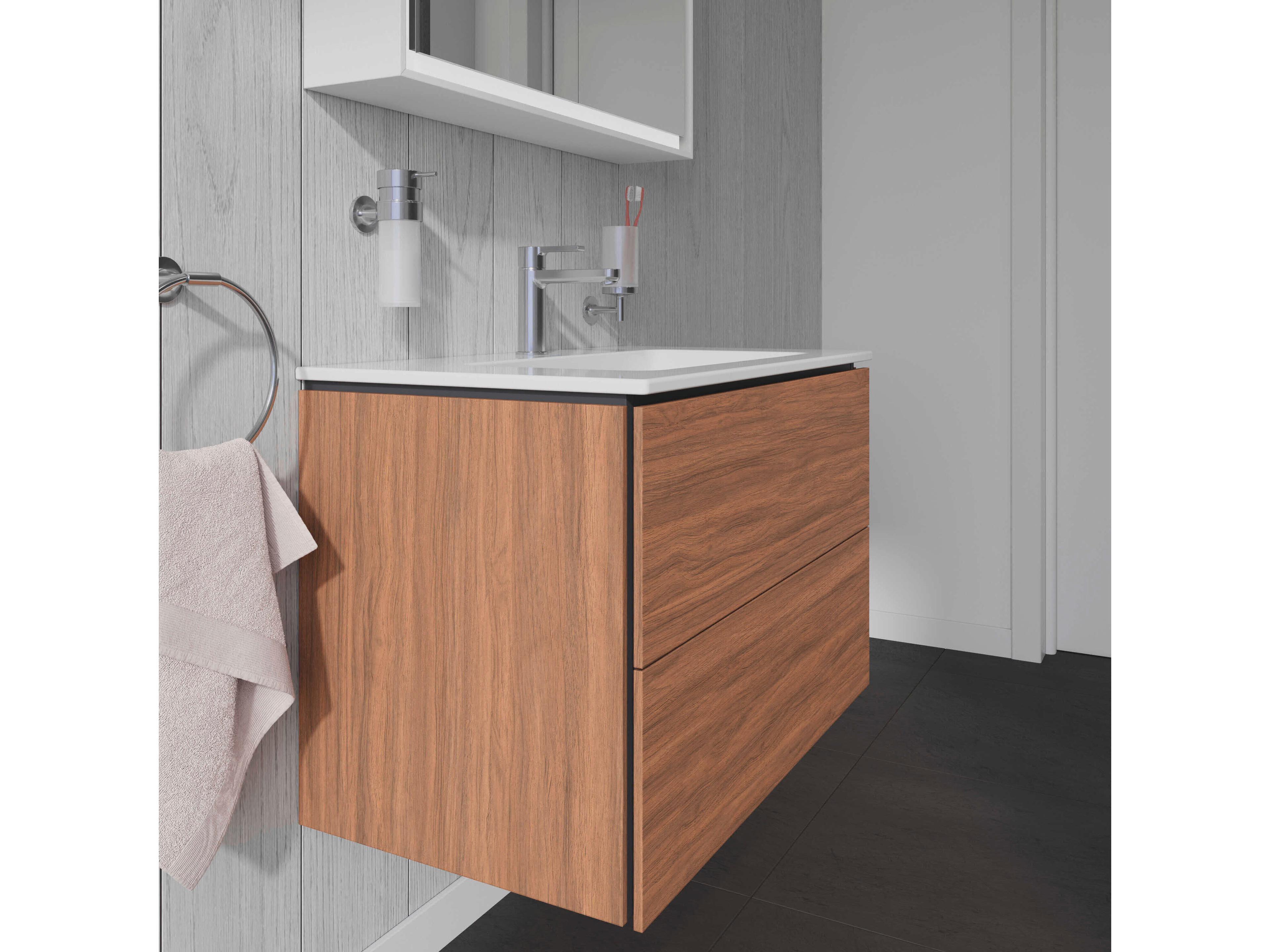 Duravit L-cube 32'' Two Drawer Walnut Matt Wall-Mounted Vanity Unit