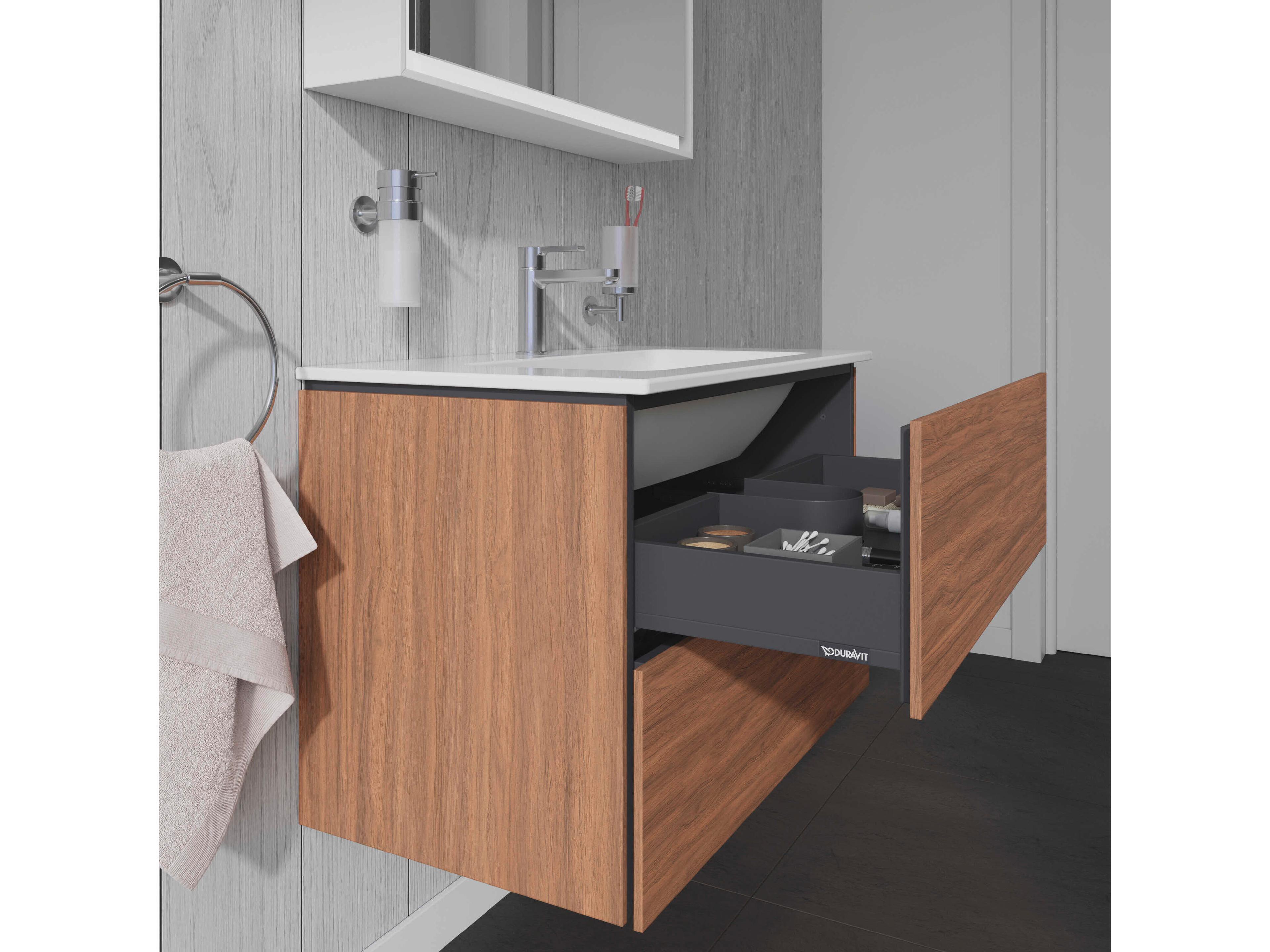 Duravit L-cube 32'' Two Drawer Walnut Matt Wall-Mounted Vanity Unit
