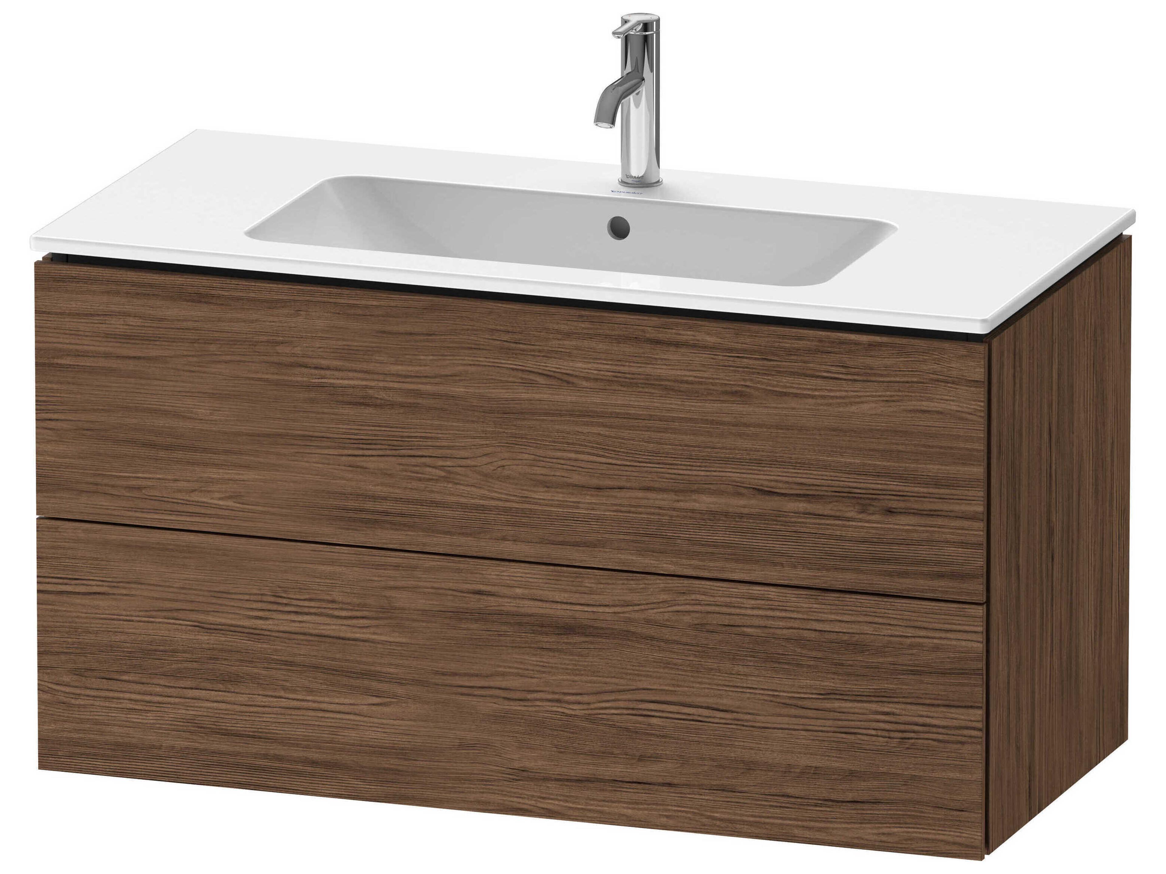 L-cube 40'' Two Drawer Walnut (Dark) Matt Wall-Mounted Vanity Unit