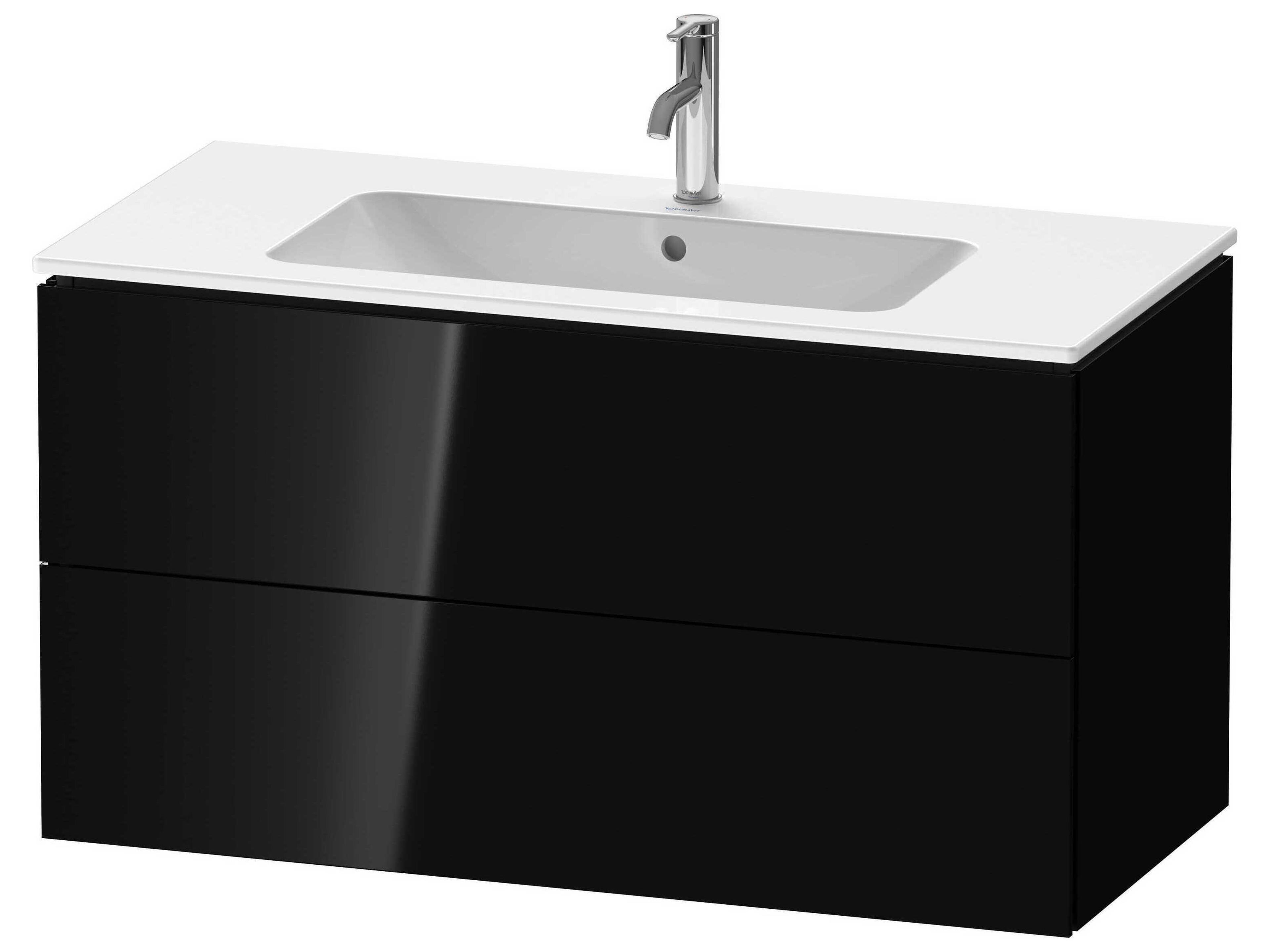 L-cube 40'' Two Drawer Black High Gloss Wall-Mounted Vanity Unit