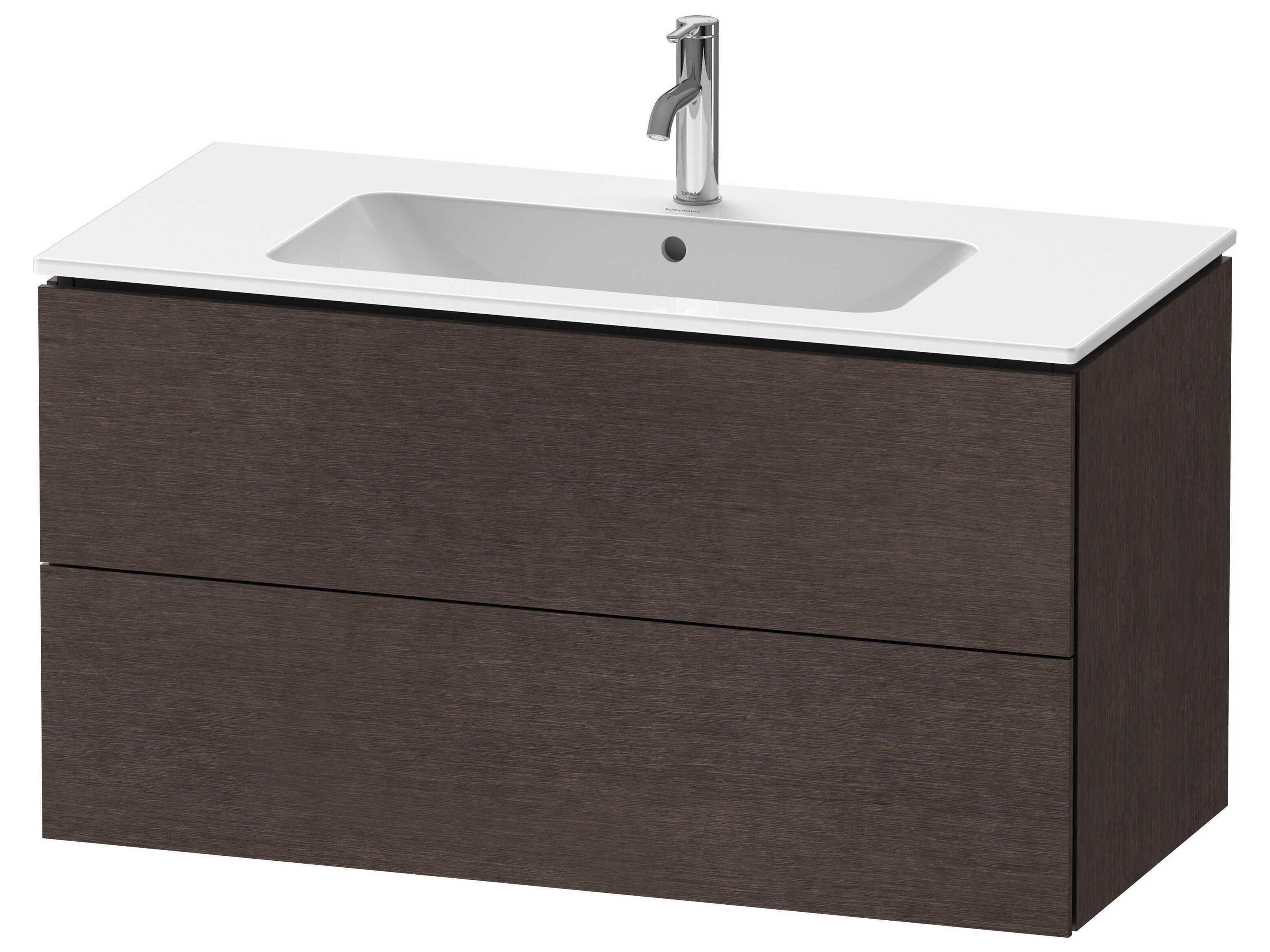 L-cube 40'' Two Drawer Dark Brushed Oak Matt Wall-Mounted Vanity Unit