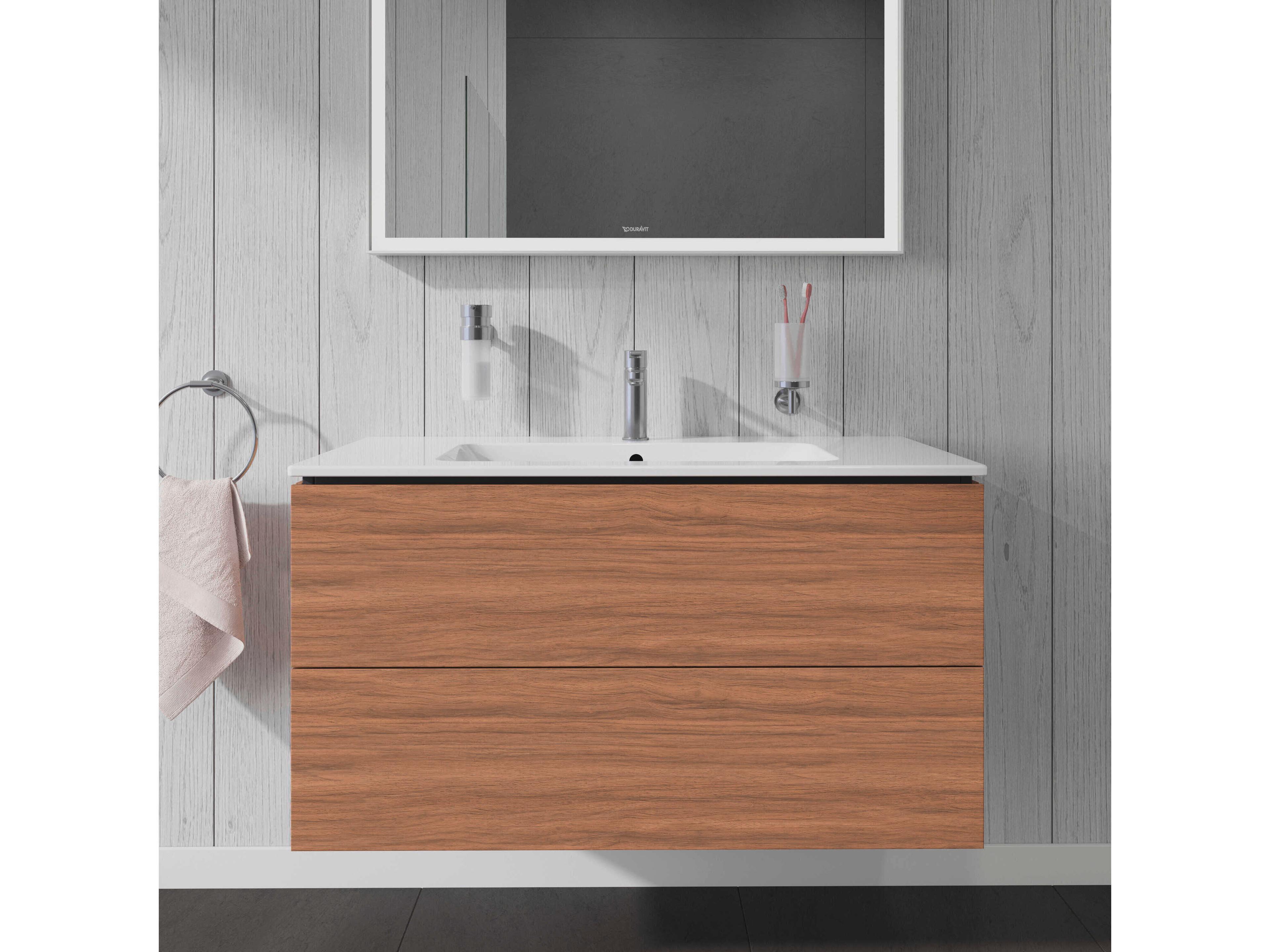 Duravit L-cube 40'' Two Drawer Walnut Matt Wall-Mounted Vanity Unit