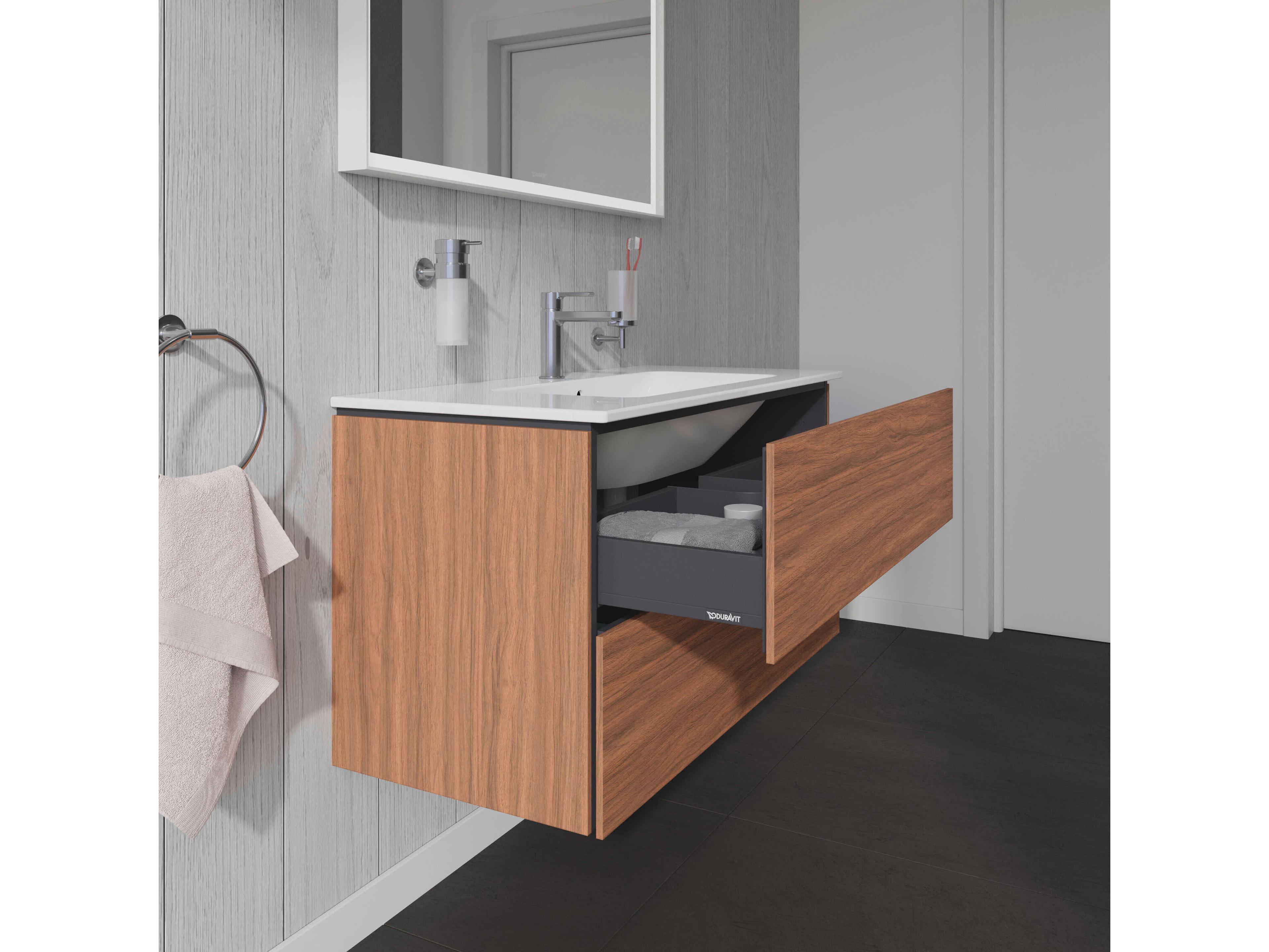 Duravit L-cube 40'' Two Drawer Walnut Matt Wall-Mounted Vanity Unit