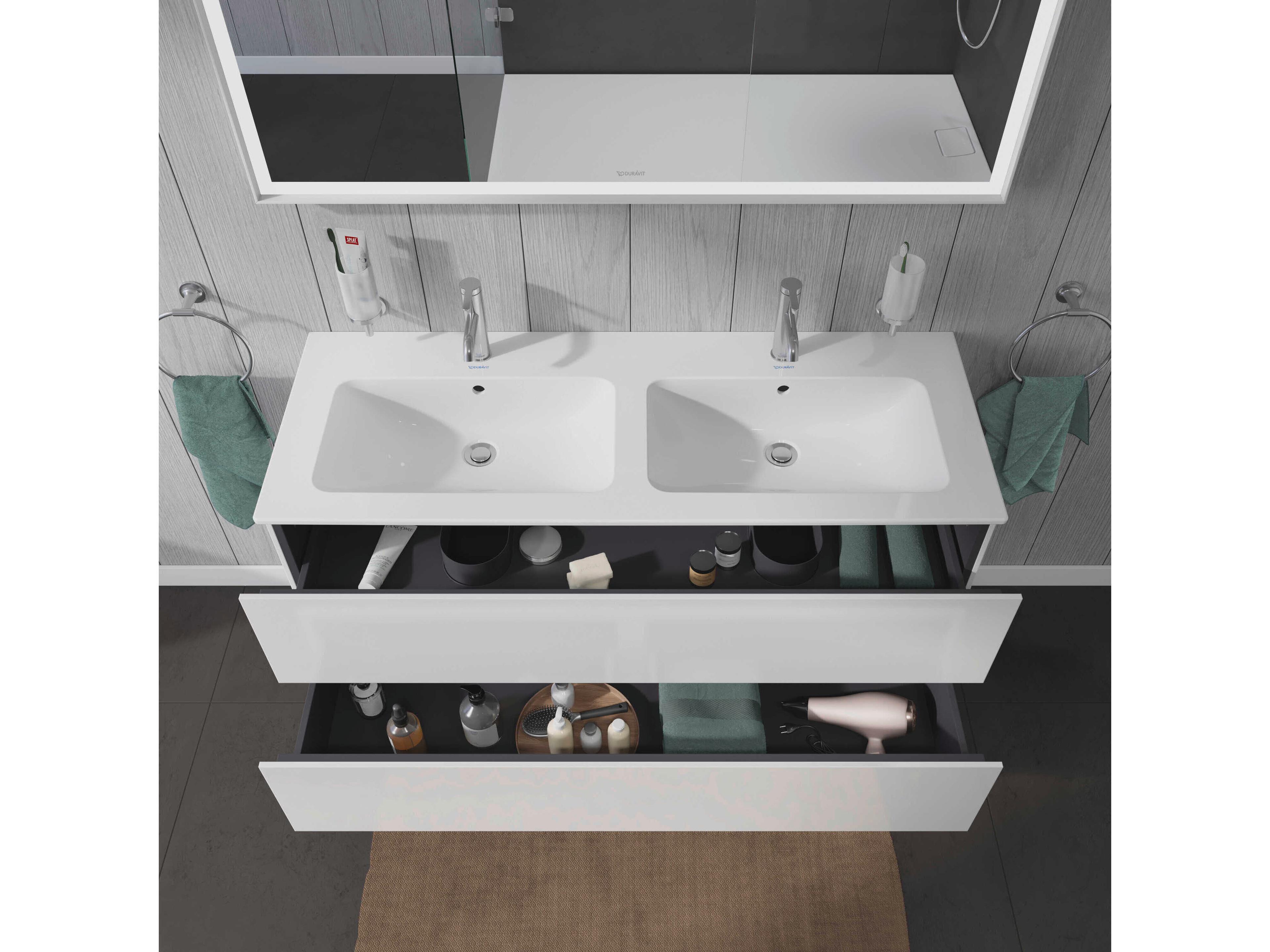Duravit L-cube 51'' Two Drawer White High Gloss Wall-Mounted Vanity Unit