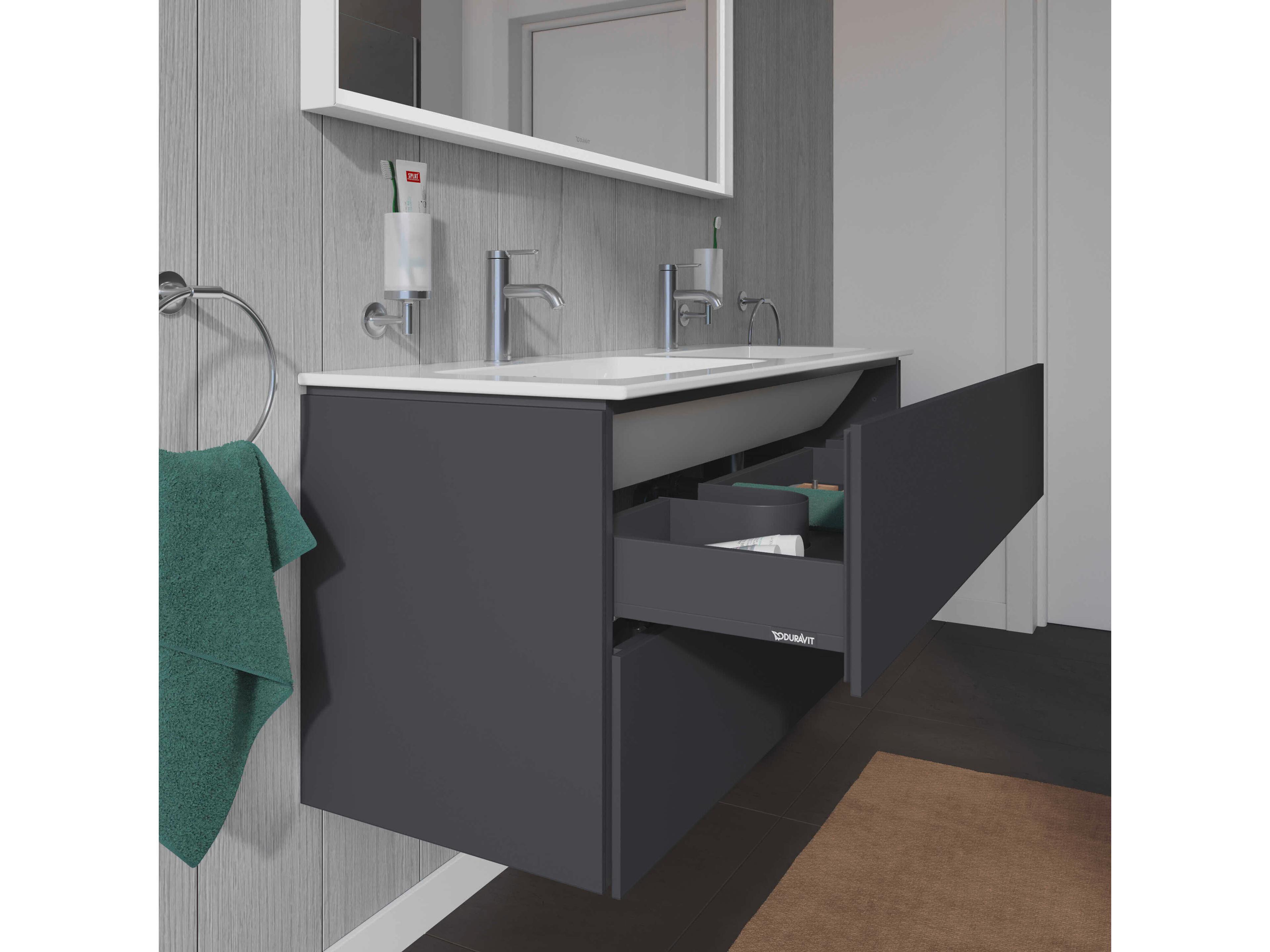 Duravit L-cube 51'' Two Drawer Graphite Matt Wall-Mounted Vanity Unit