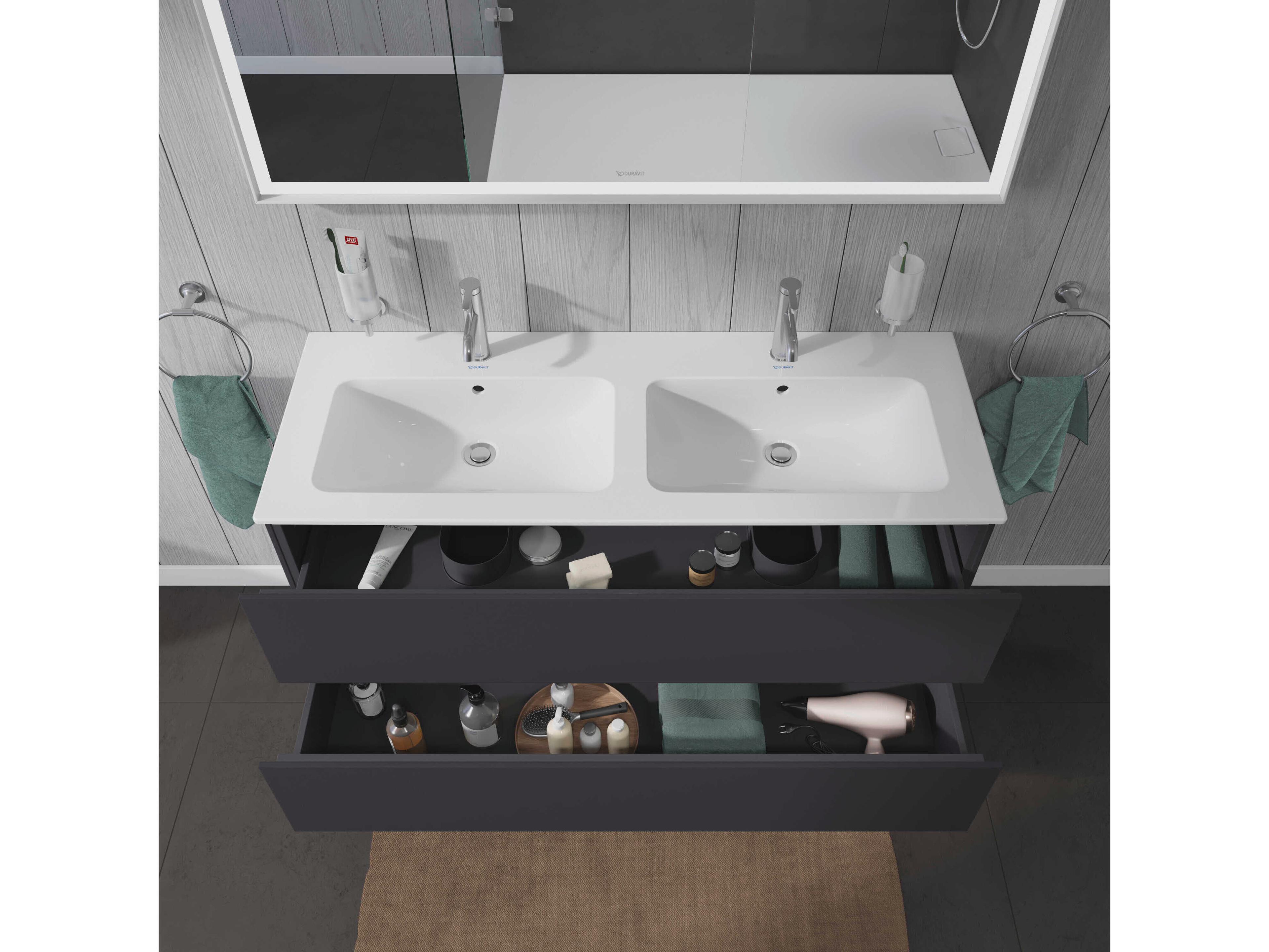 Duravit L-cube 51'' Two Drawer Graphite Matt Wall-Mounted Vanity Unit
