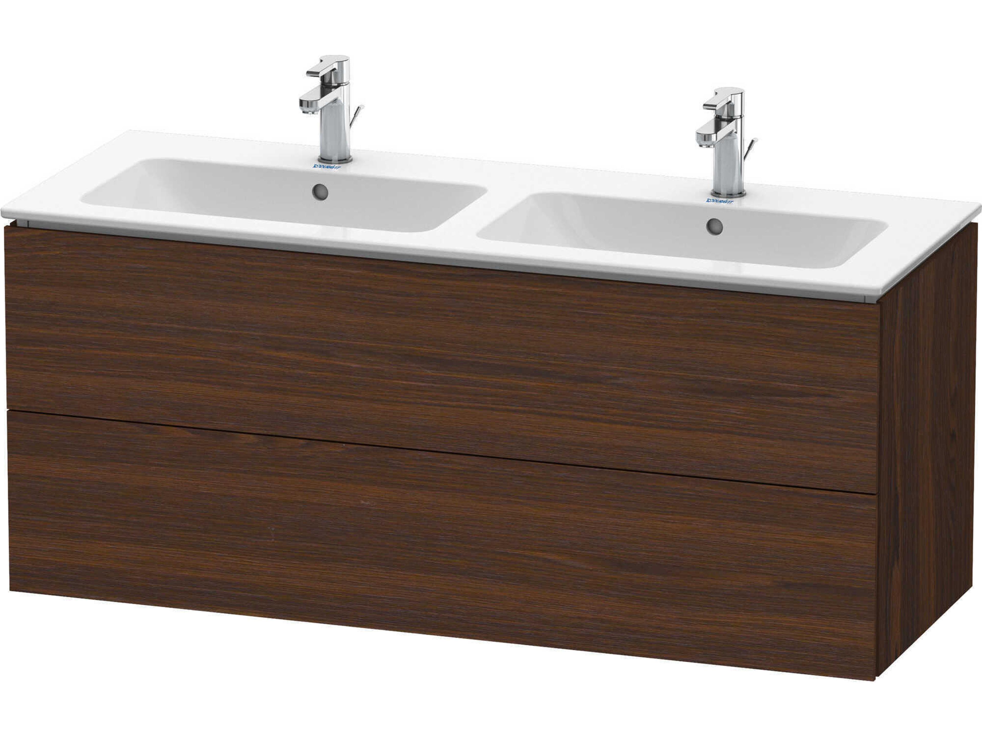 L-cube 51'' Two Drawer Walnut (Brushed) Matt Wall-Mounted Vanity Unit