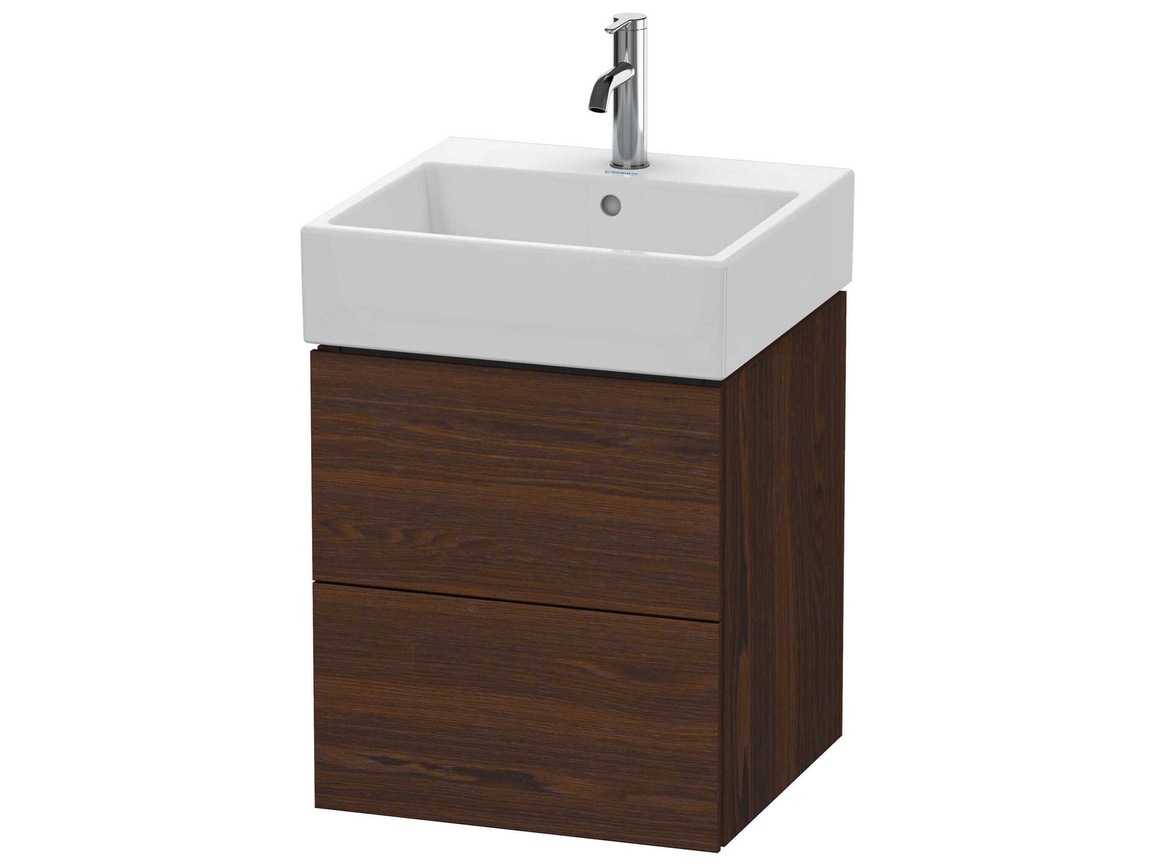 L-cube 19'' Two Drawer Walnut (Brushed) Matt Wall-Mounted Vanity Unit