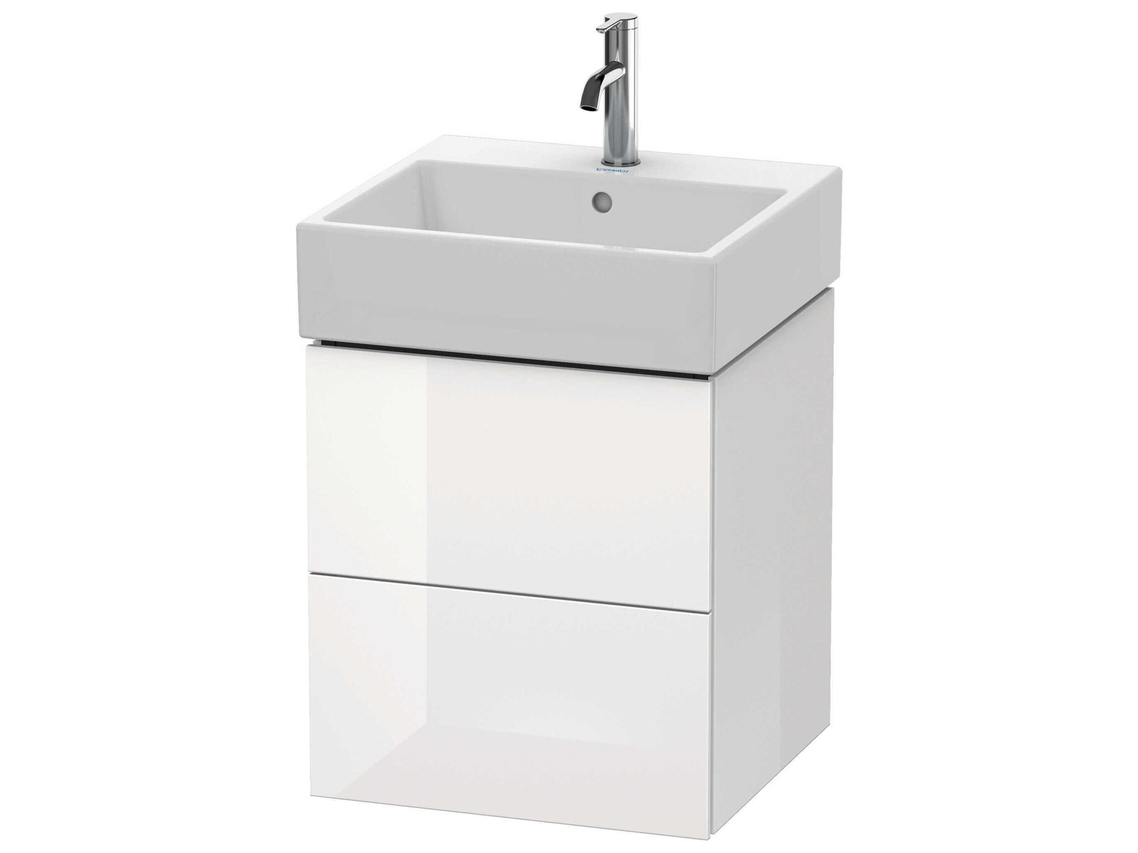 L-cube 19'' Two Drawer White High Gloss (Lacquer) Wall-Mounted Vanity Unit