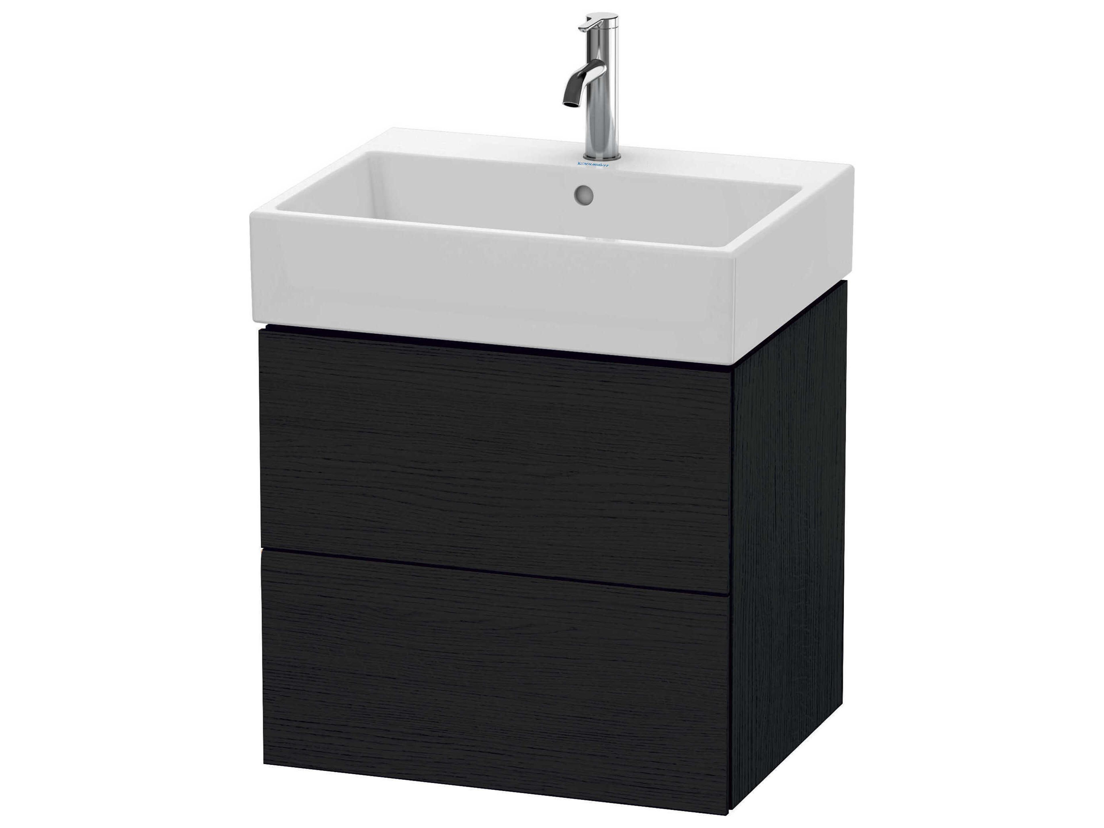L-cube 23'' Two Drawer Black Oak Matt Wall-Mounted Vanity Unit