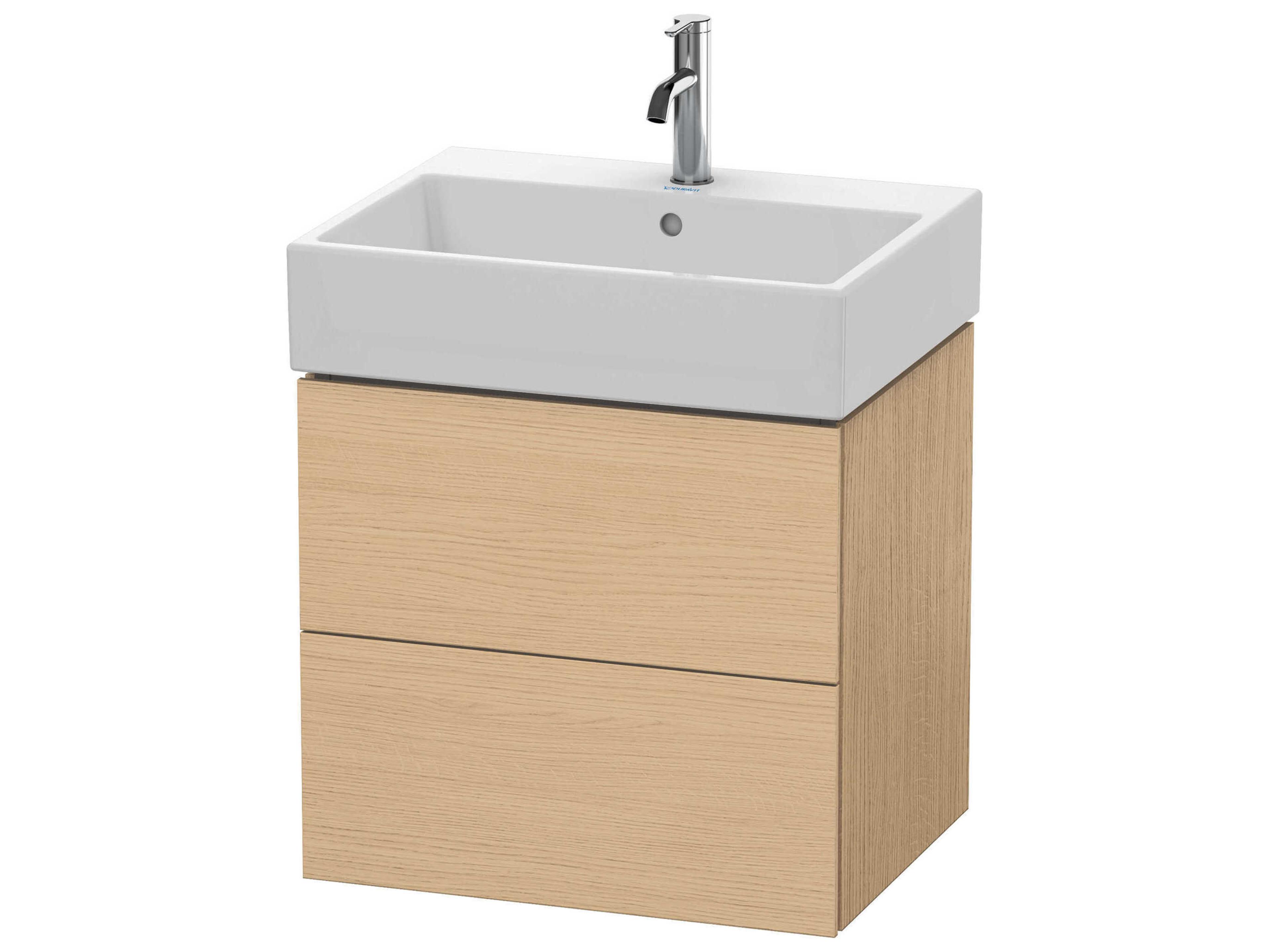 L-cube 23'' Two Drawer Natural Oak Matt Wall-Mounted Vanity Unit