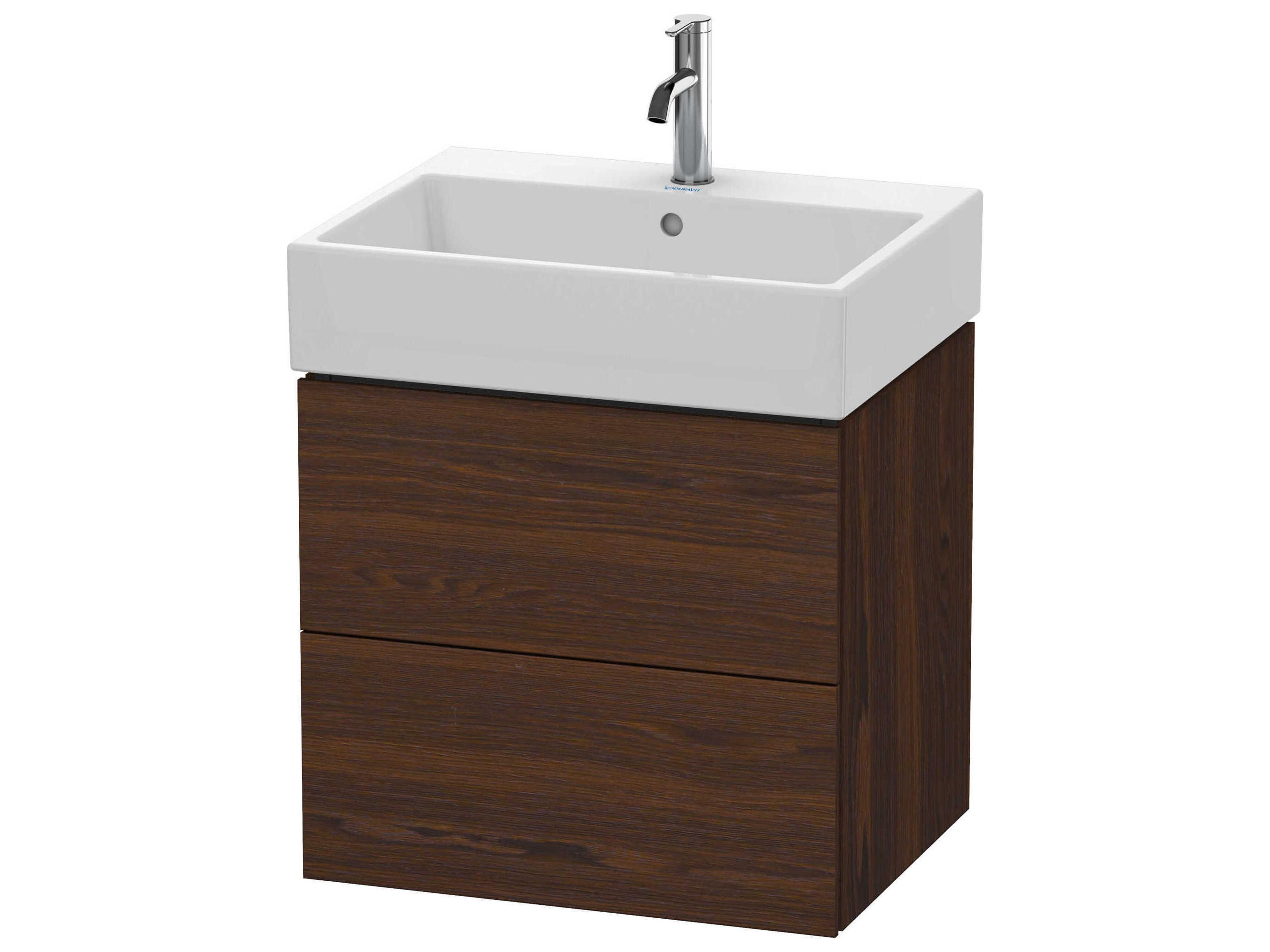 L-cube 23'' Two Drawer Walnut (Brushed) Matt Wall-Mounted Vanity Unit