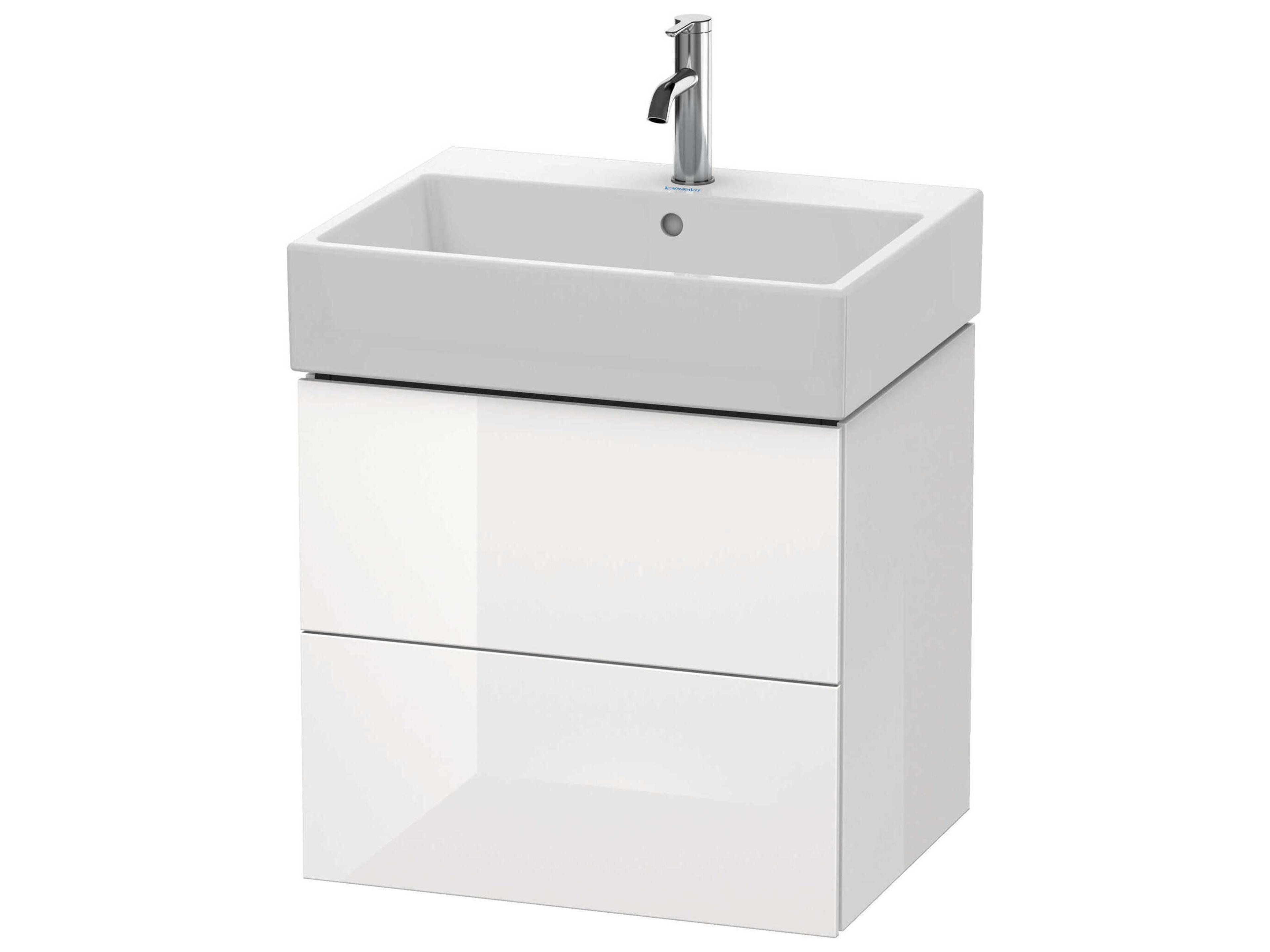 L-cube 23'' Two Drawer White High Gloss (Lacquer) Wall-Mounted Vanity Unit