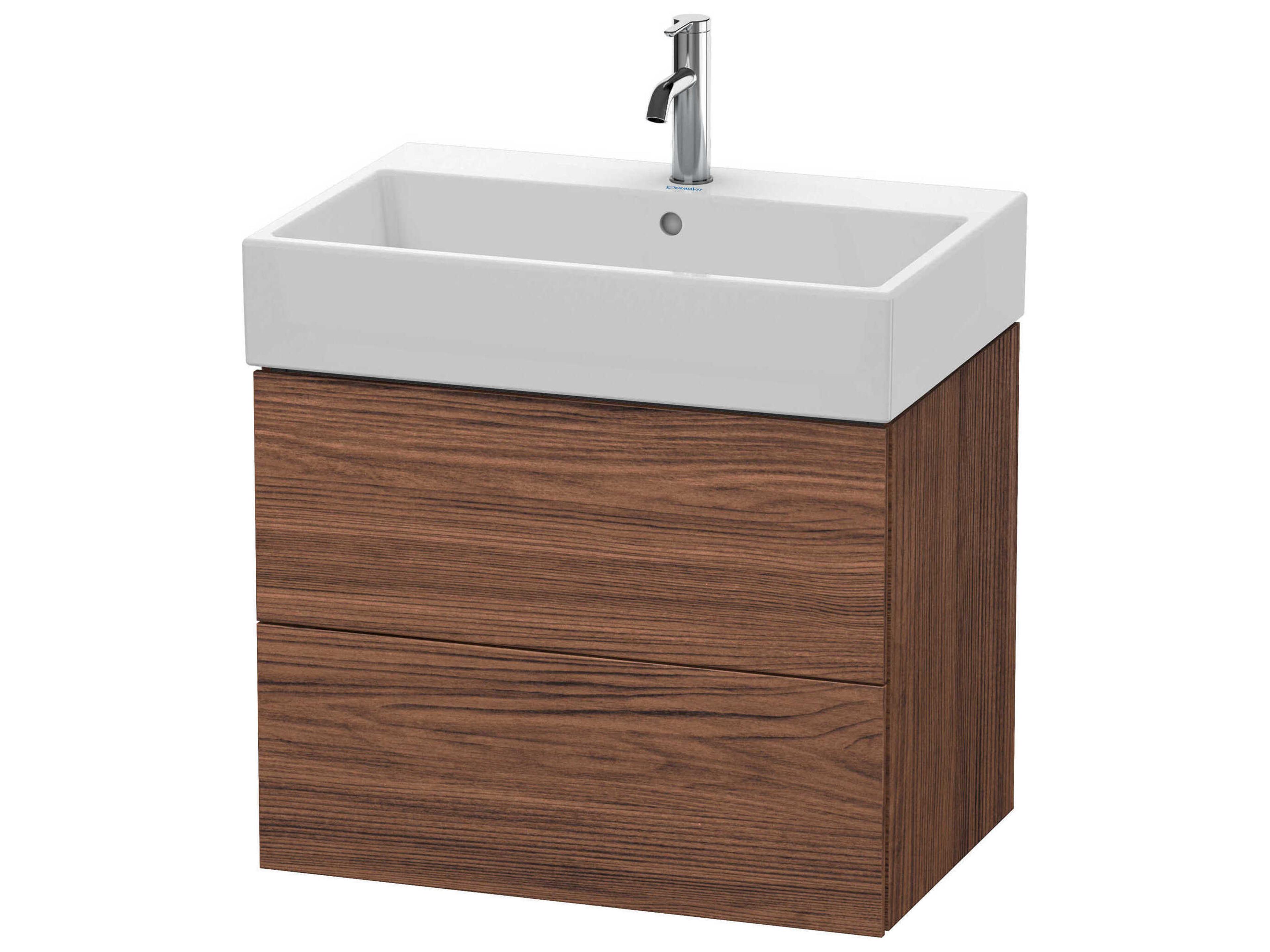 L-cube 27'' Two Drawer Walnut (Dark) Matt Wall-Mounted Vanity Unit