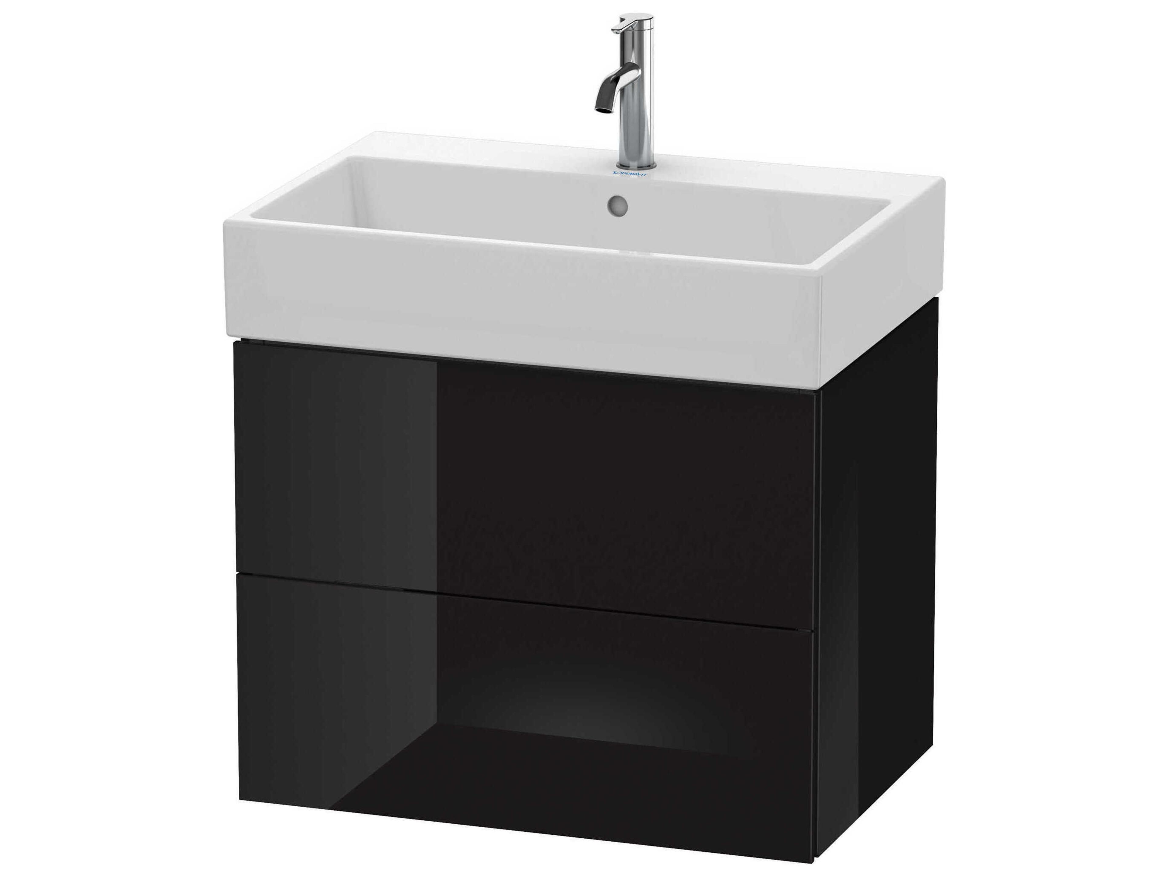 L-cube 27'' Two Drawer Black High Gloss Wall-Mounted Vanity Unit