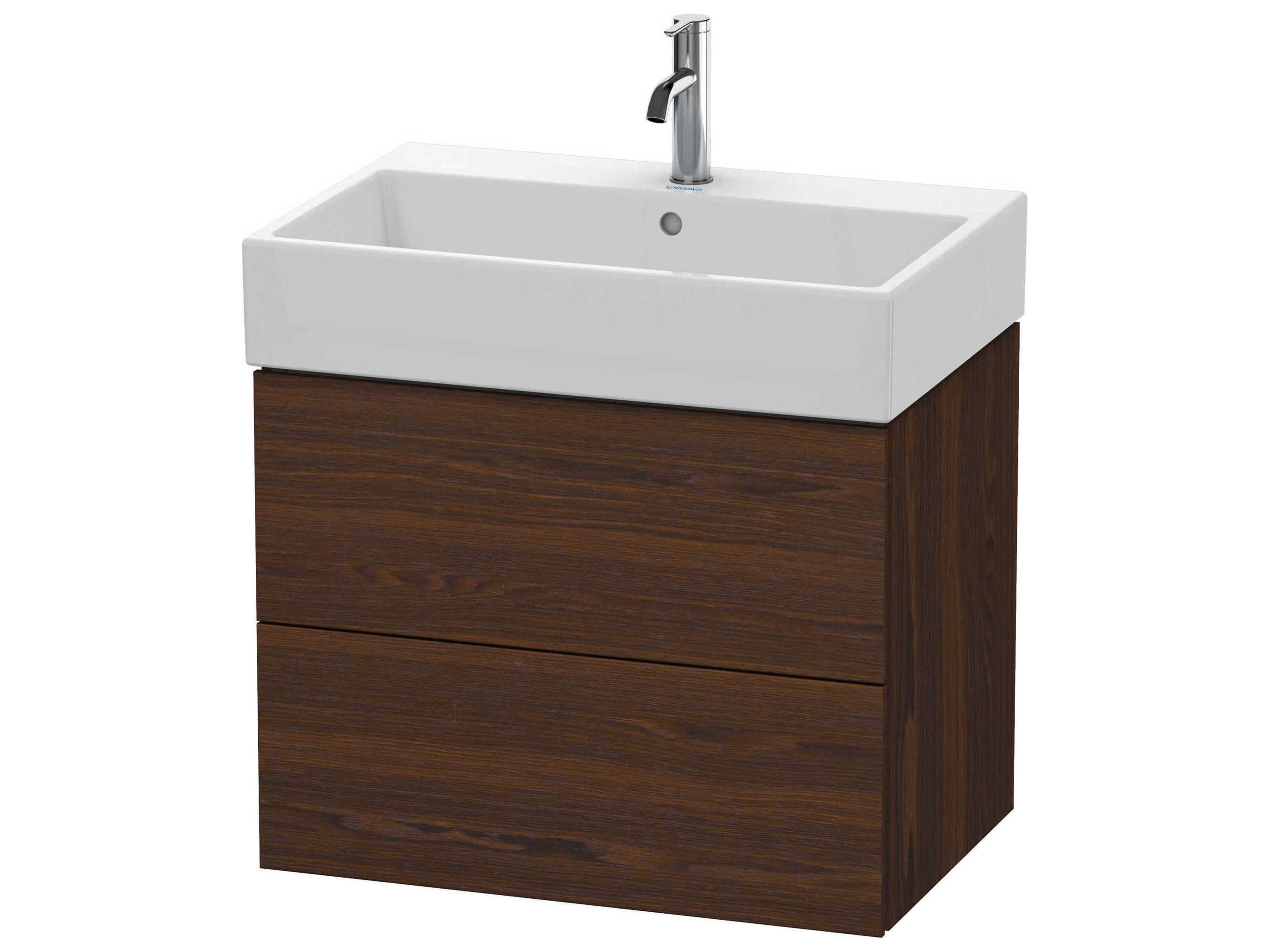 L-cube 27'' Two Drawer Walnut (Brushed) Matt Wall-Mounted Vanity Unit