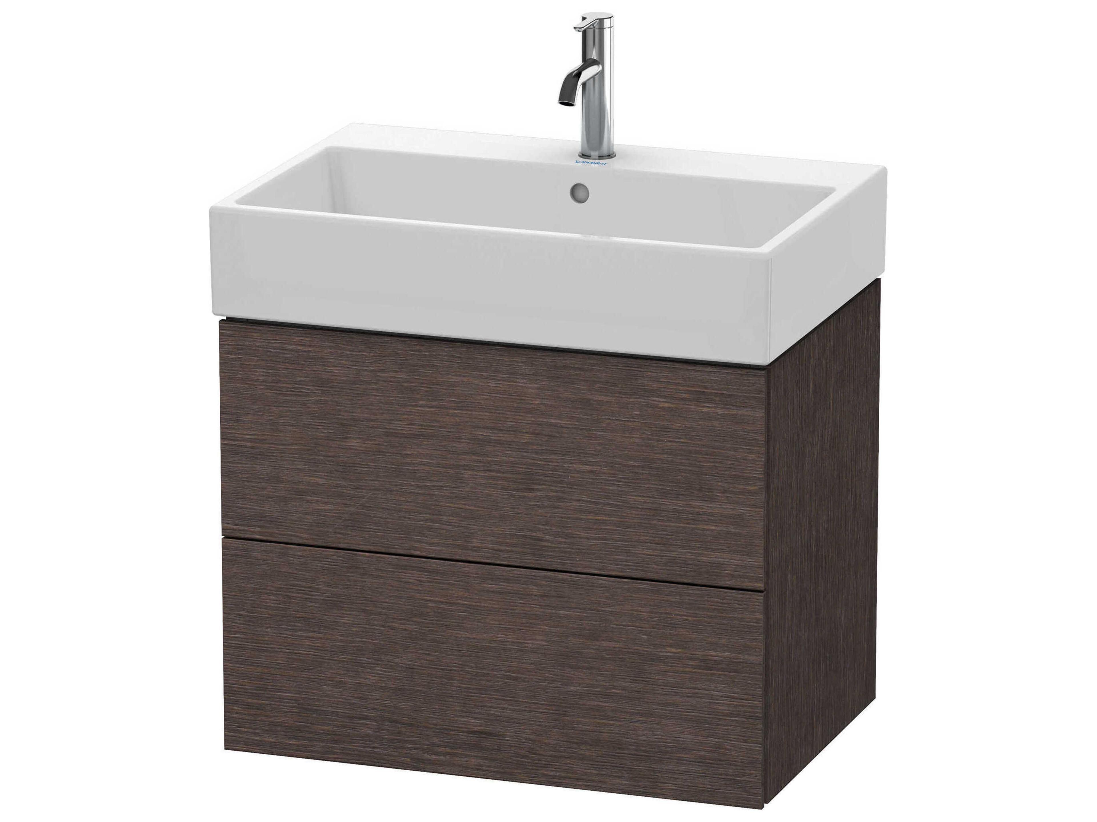 L-cube 27'' Two Drawer Dark Brushed Oak Matt Wall-Mounted Vanity Unit
