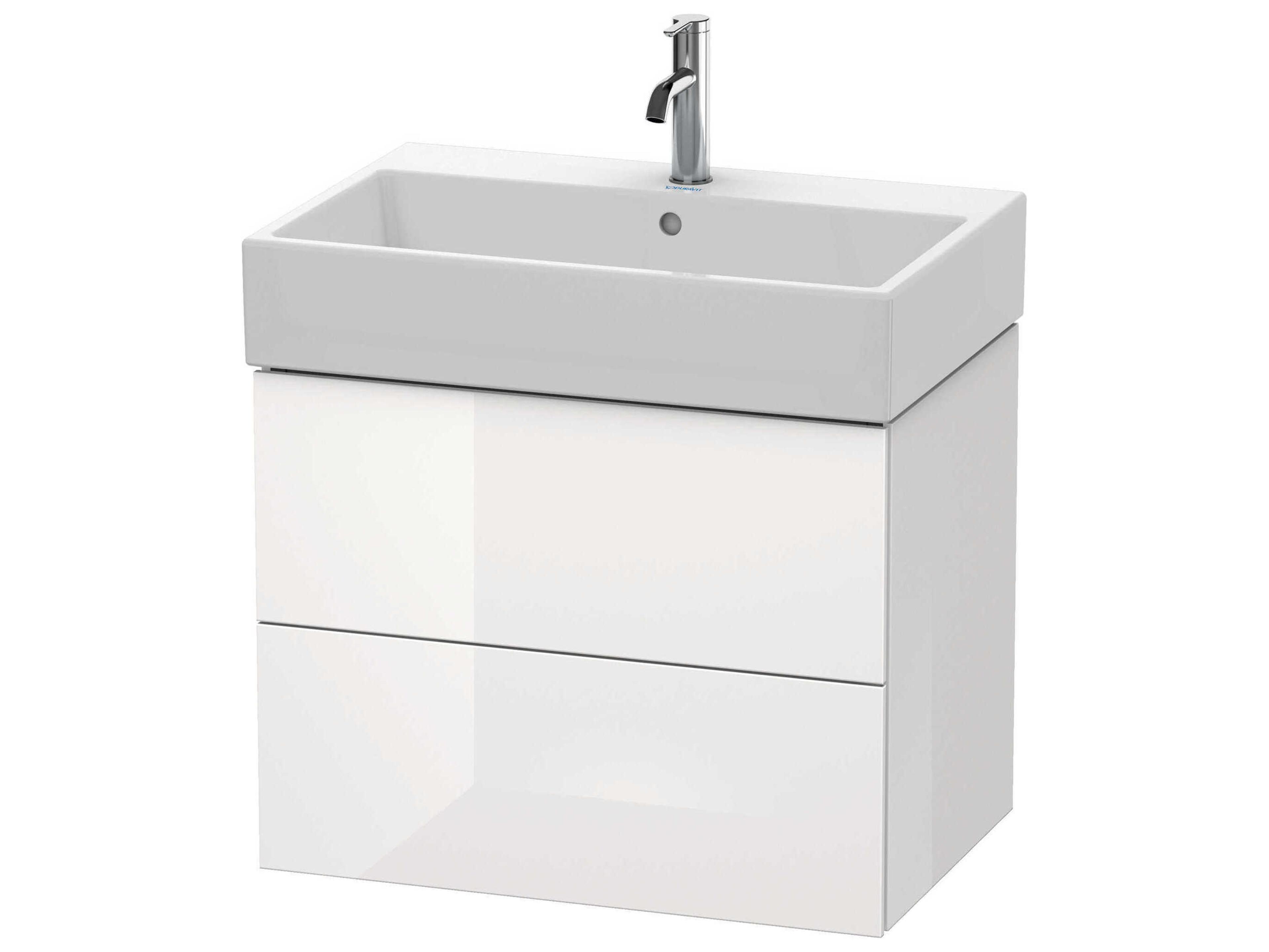 L-cube 27'' Two Drawer White High Gloss (Lacquer) Wall-Mounted Vanity Unit