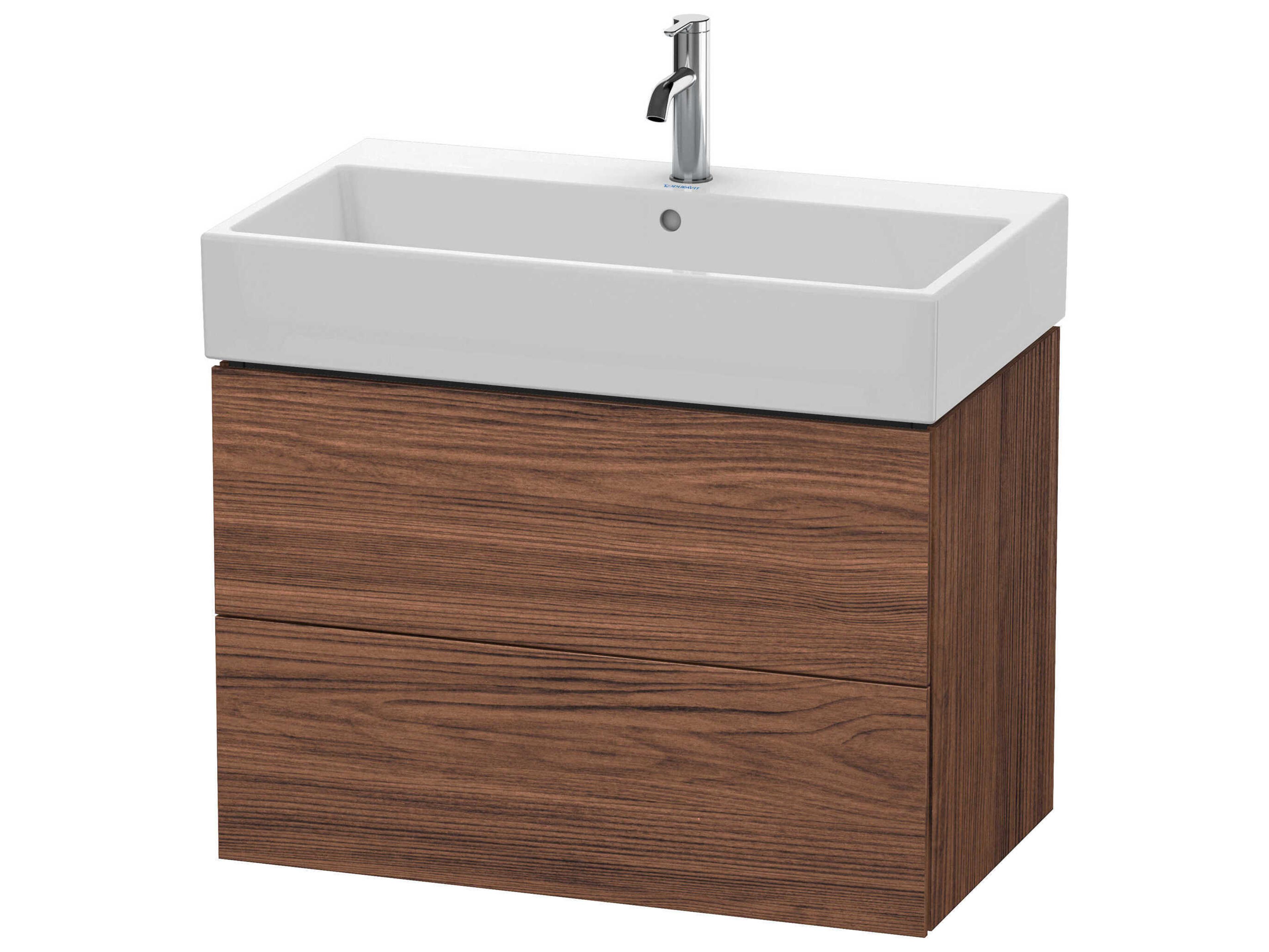 L-cube 31'' Two Drawer Walnut (Dark) Matt Wall-Mounted Vanity Unit