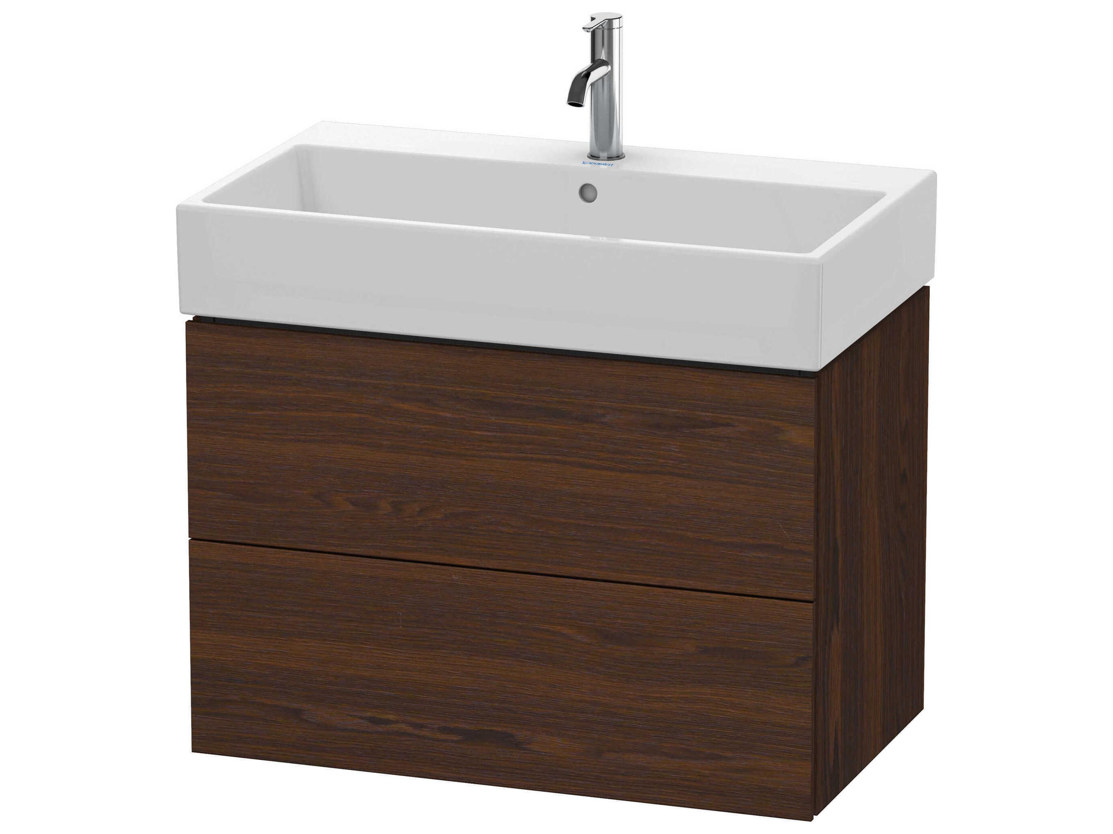 L-cube 31'' Two Drawer Walnut (Brushed) Matt Wall-Mounted Vanity Unit