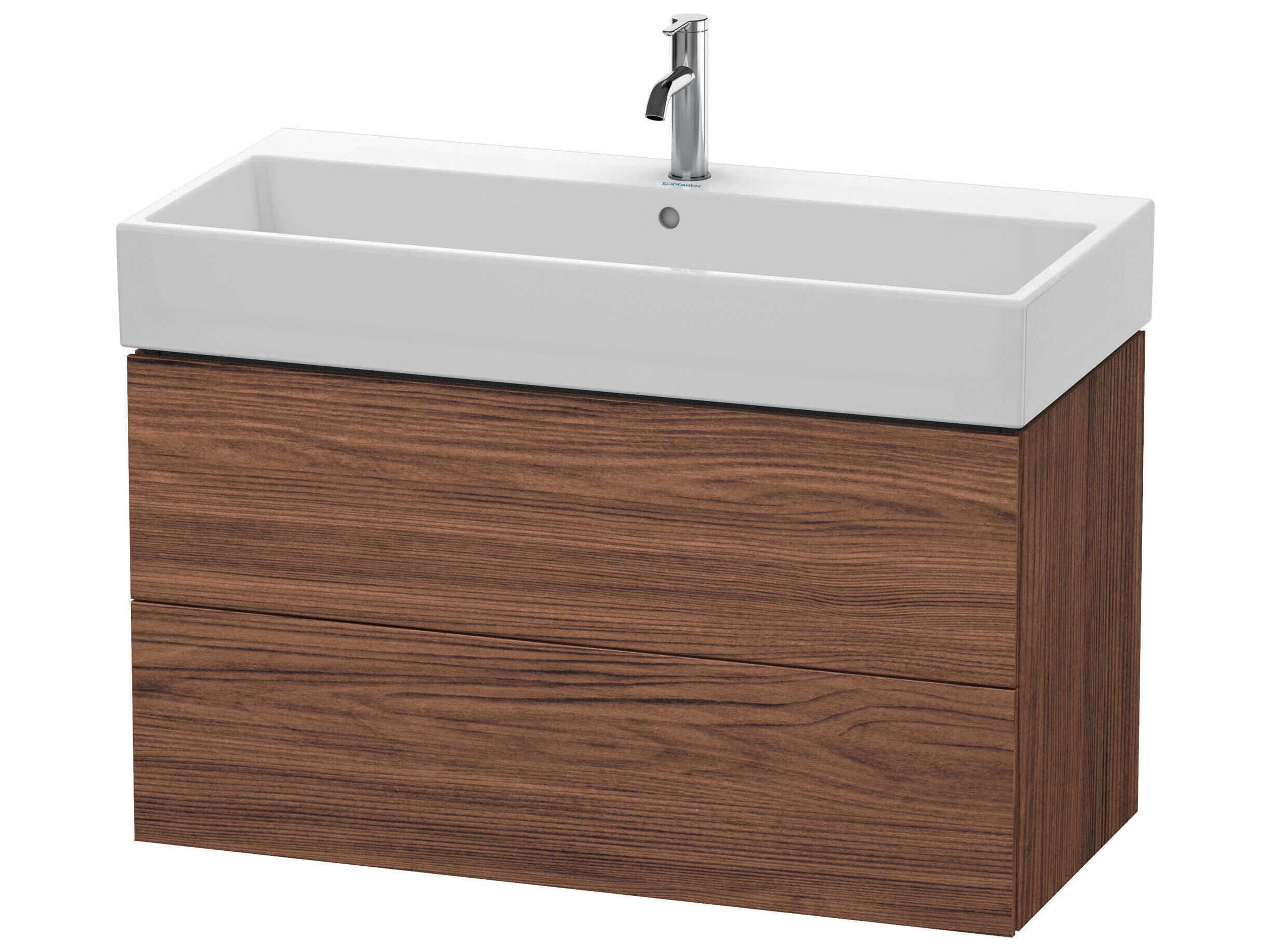 L-cube 39'' Two Drawer Walnut (Dark) Matt Wall-Mounted Vanity Unit