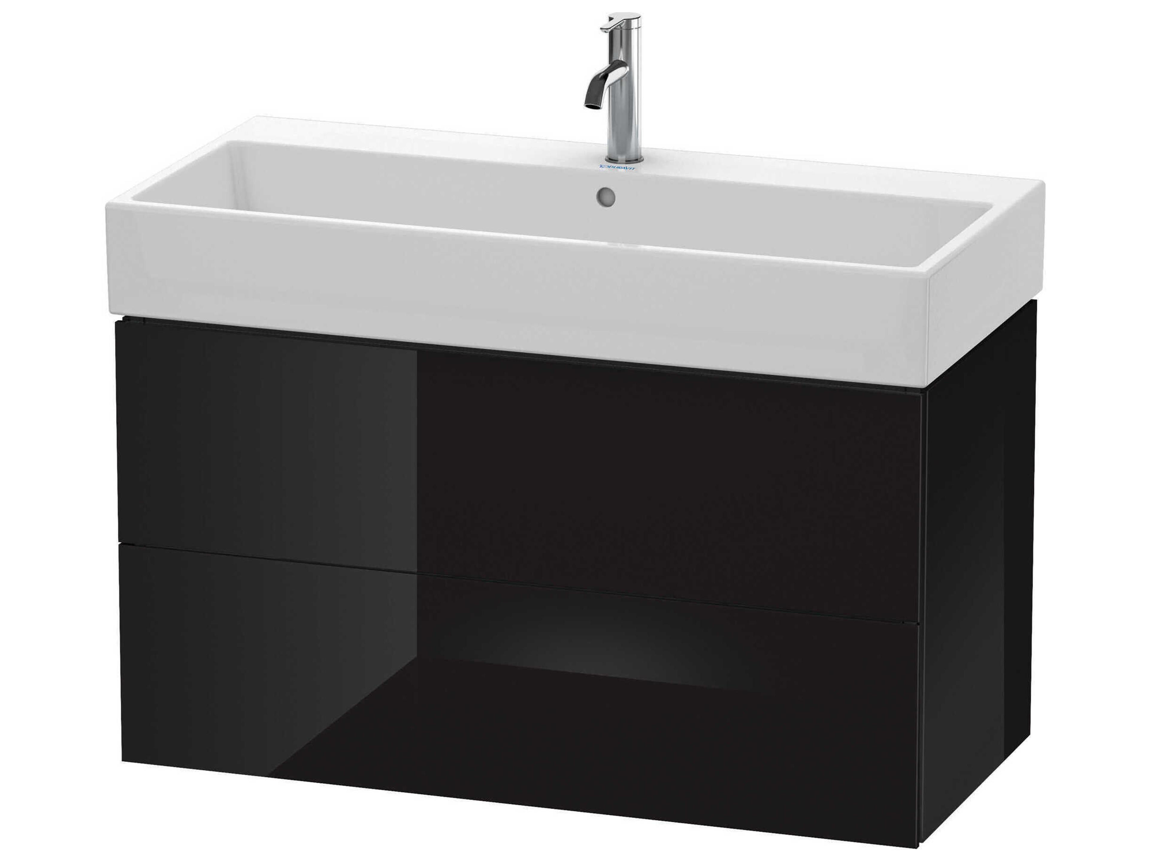 L-cube 39'' Two Drawer Black High Gloss Wall-Mounted Vanity Unit