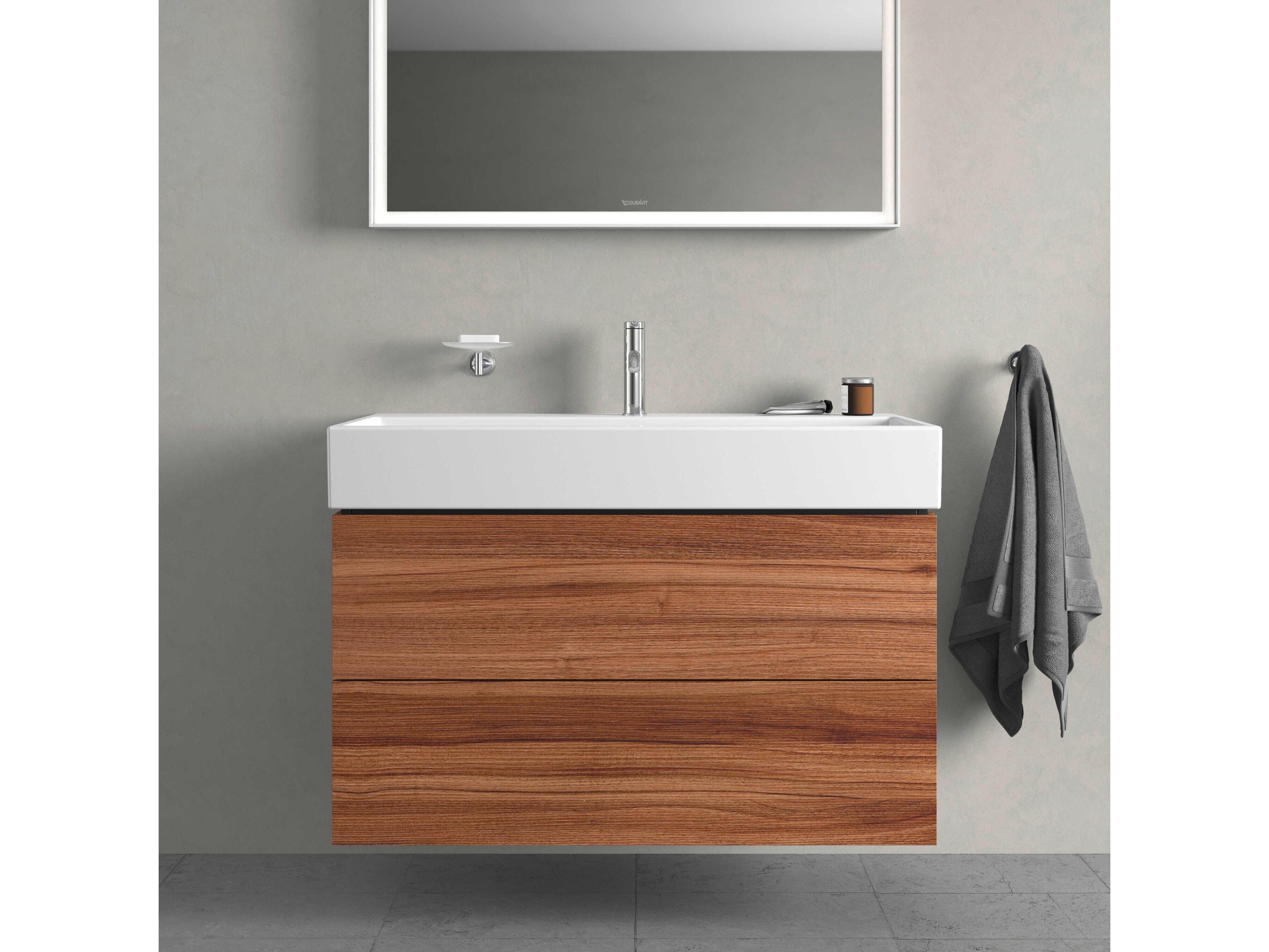 Duravit L-cube 39'' Two Drawer Walnut Matt Wall-Mounted Vanity Unit