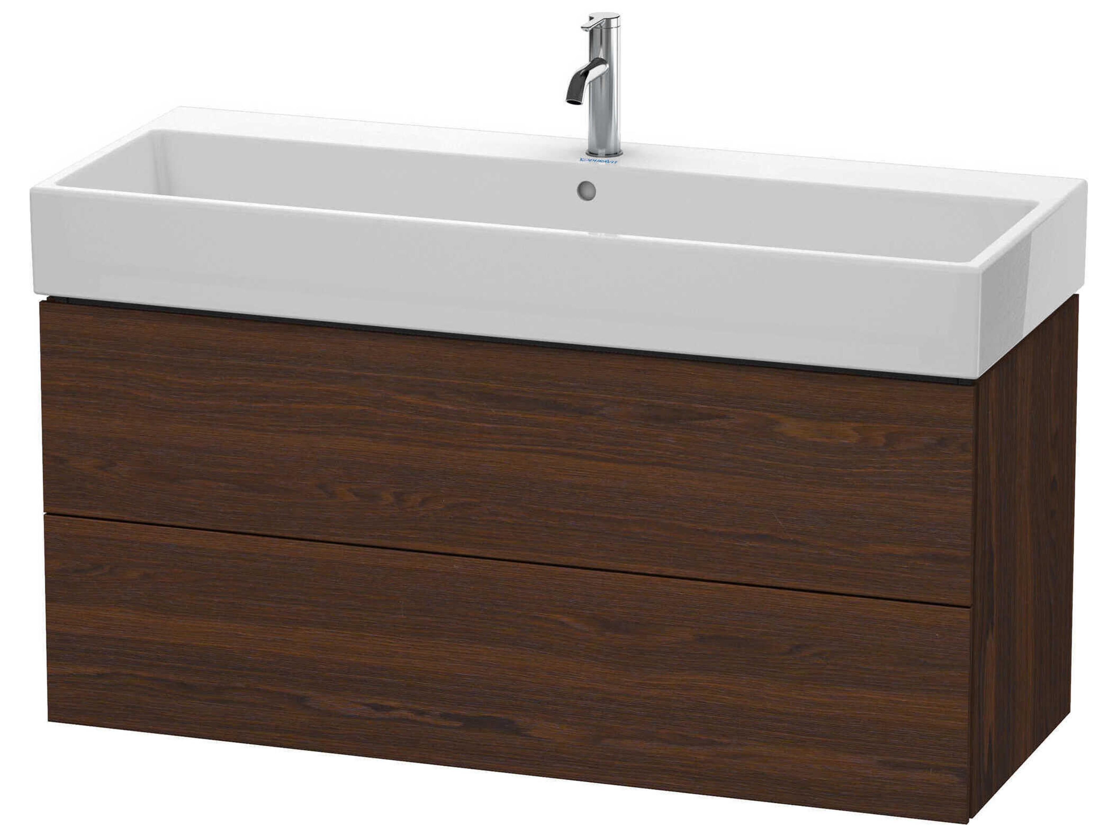 L-cube 47'' Two Drawer Walnut (Brushed) Matt Wall-Mounted Vanity Unit